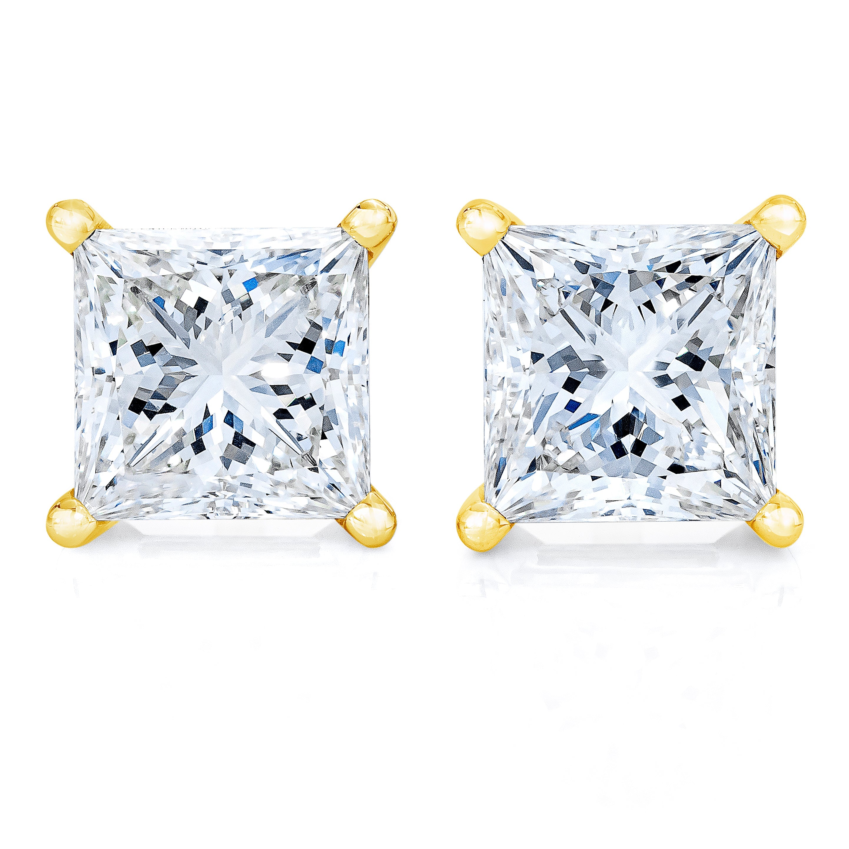 14K Yellow Gold 1.00 Cttw Princess-Cut Square Near Colorless Diamond Classic 4-Prong Solitaire Stud Earrings (J-K Color, I1-I2 Clarity) DestGlow