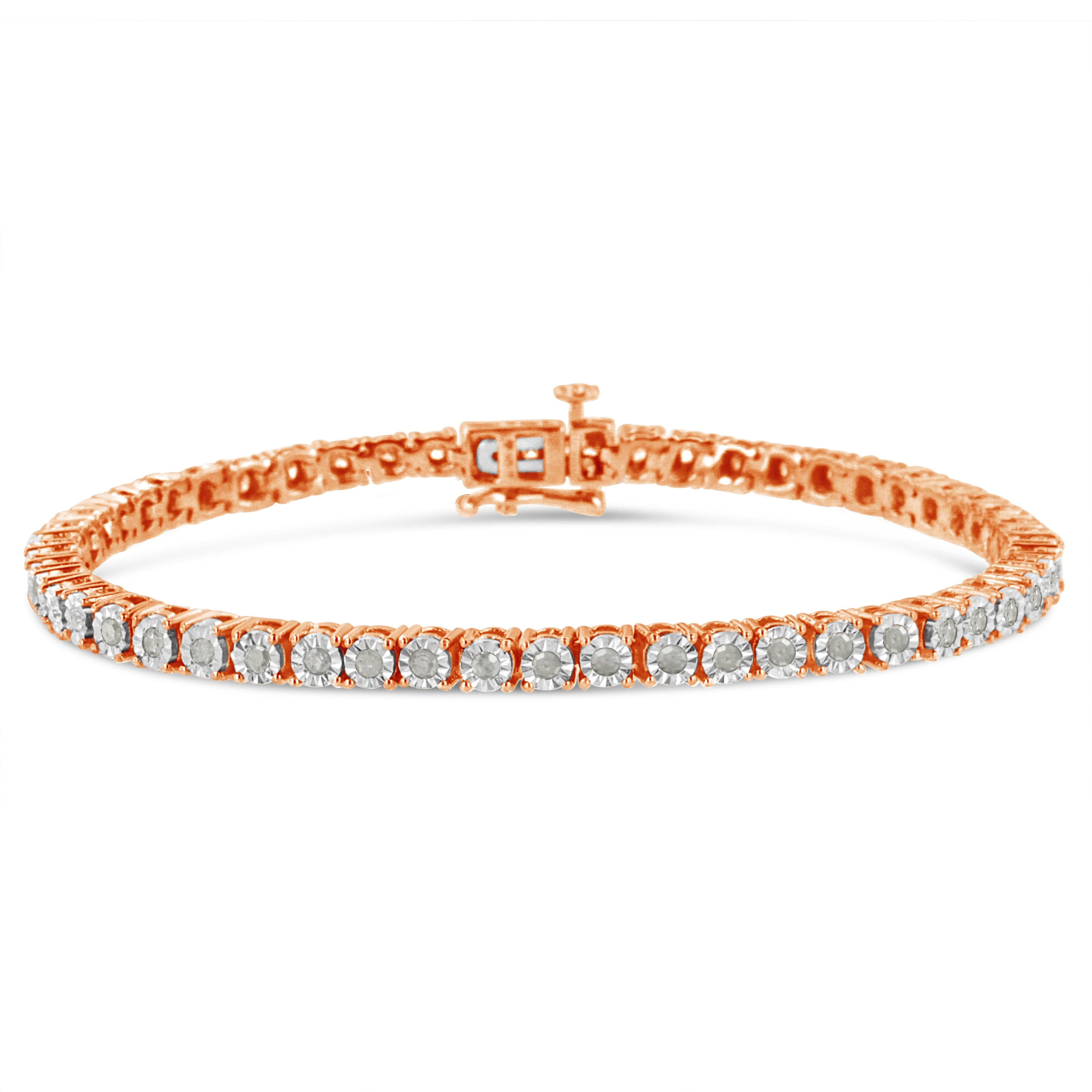 .925 Sterling Silver 1.0 Cttw Miracle-Set Diamond Round Faceted Bezel Tennis Bracelet (I-J Color, I3 Clarity) - 7" by Bids.com