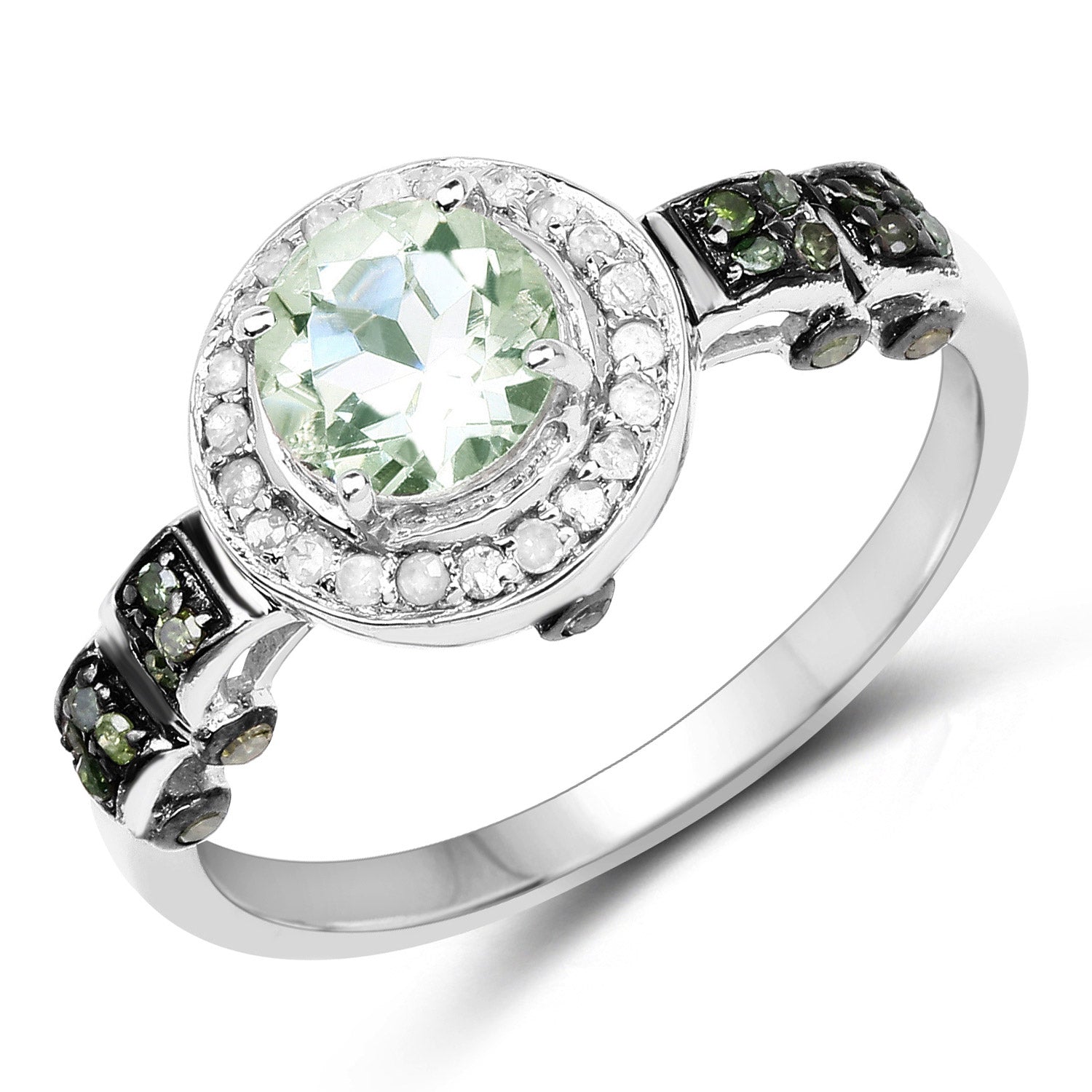 1.07 Carat Genuine Green Amethyst, Green Diamond and White Diamond .925 Sterling Silver Ring by Bids.com