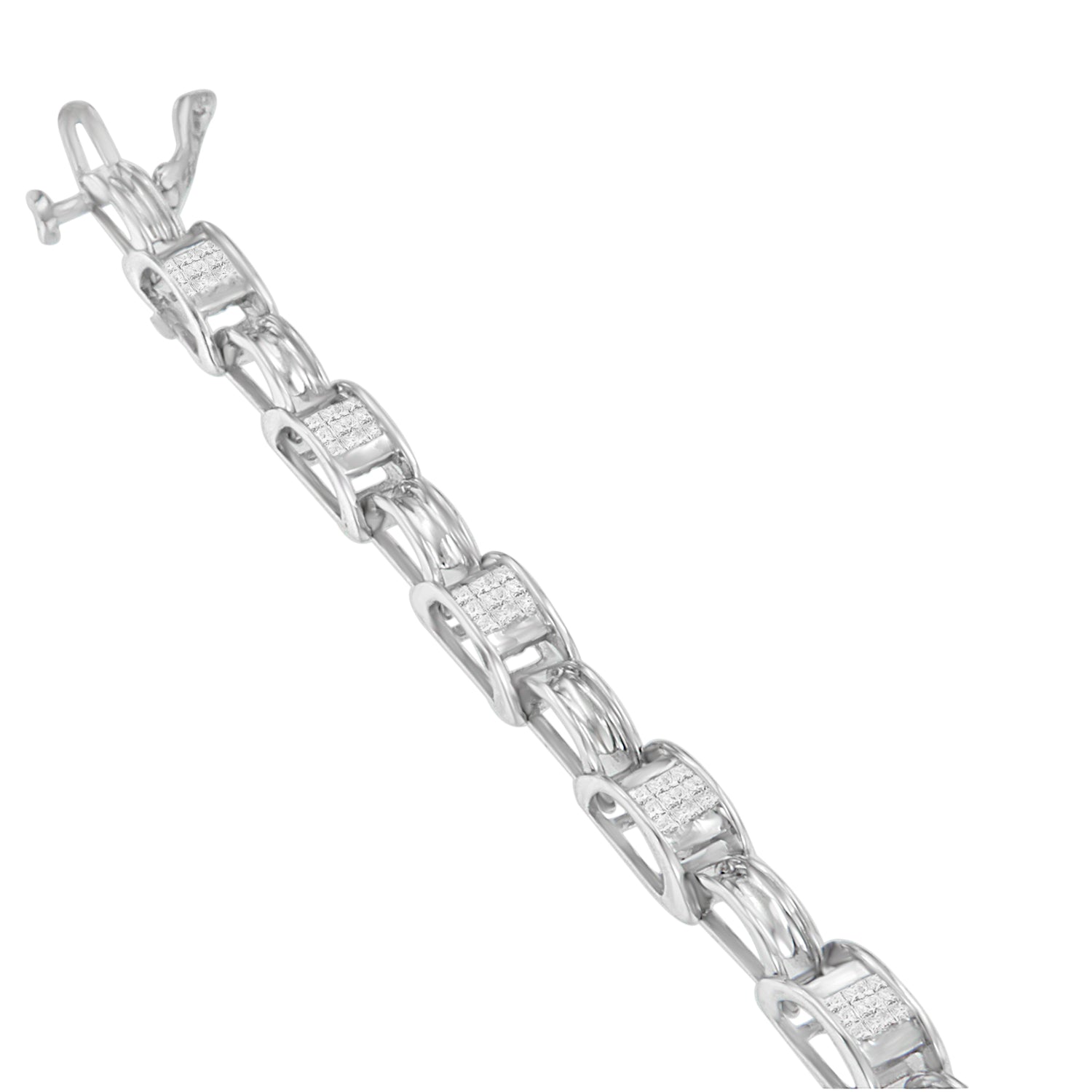 14K White Gold 1.0 Cttw Invisible Set Princess Diamond Alternating Link Tennis Bracelet (I-J Color, I1-I2 Clarity) - 7.25" by Bids.com