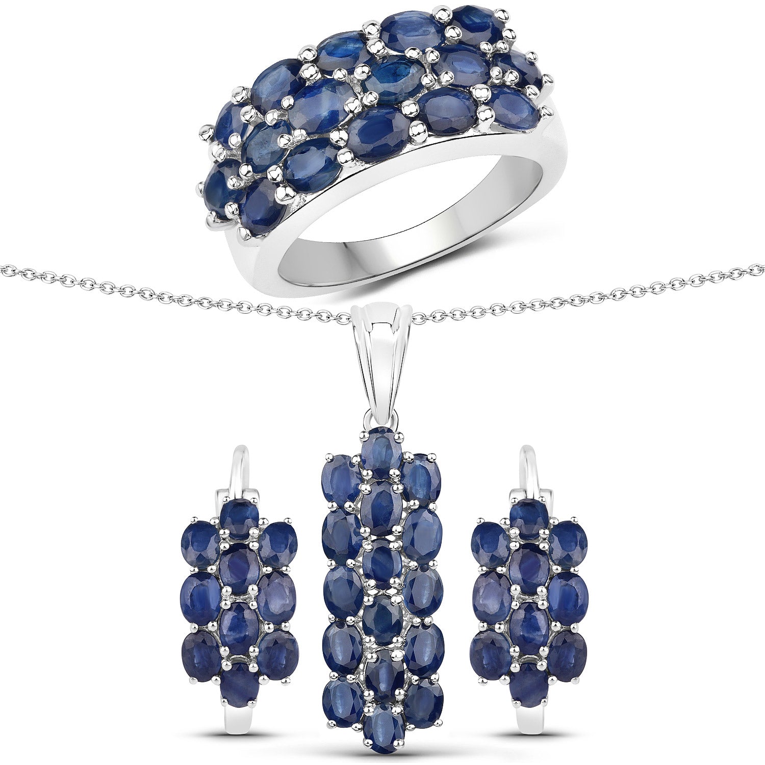 10.40 Carat Genuine Blue Sapphire .925 Sterling Silver 3 Piece Jewelry Set (Ring, Earrings, and Pendant w/ Chain) by Bids.com