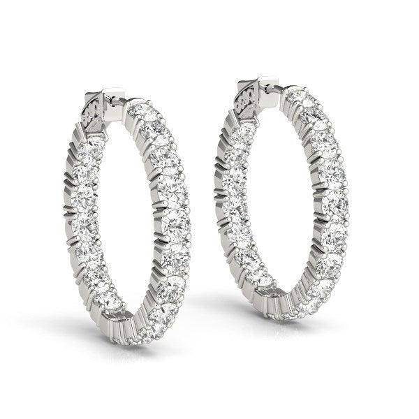 14k White Gold Two Sided Prong Set Diamond Hoop Earrings (3 1/2 cttw) by Bids.com