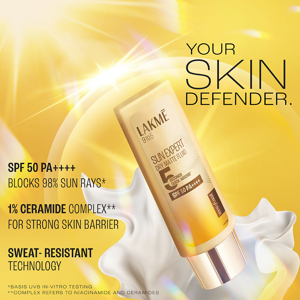 Lakme Sun Expert Dry Matte Fluid SPF 50 PA++++ Sunscreen With 1% Niacinamide & Ceramide