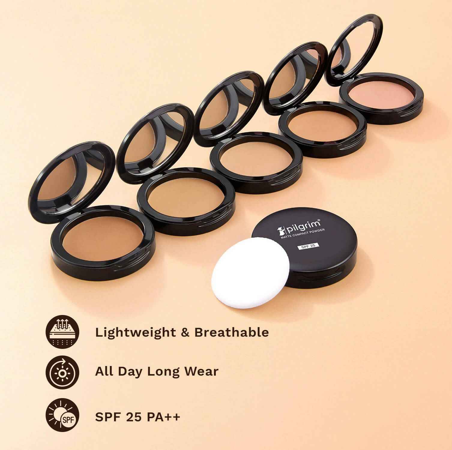 Pilgrim Matte Finish Compact Powder With SPF 25 - Almond-20