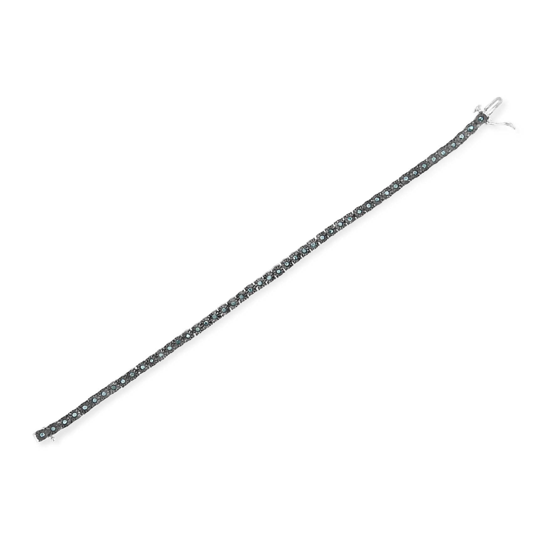 Black Rhodium Plated .925 Sterling Silver 1.0 Cttw Diamond Miracle Tennis Bracelet (Enhanced Blue Color, I3 Clarity) - 7" by Bids.com