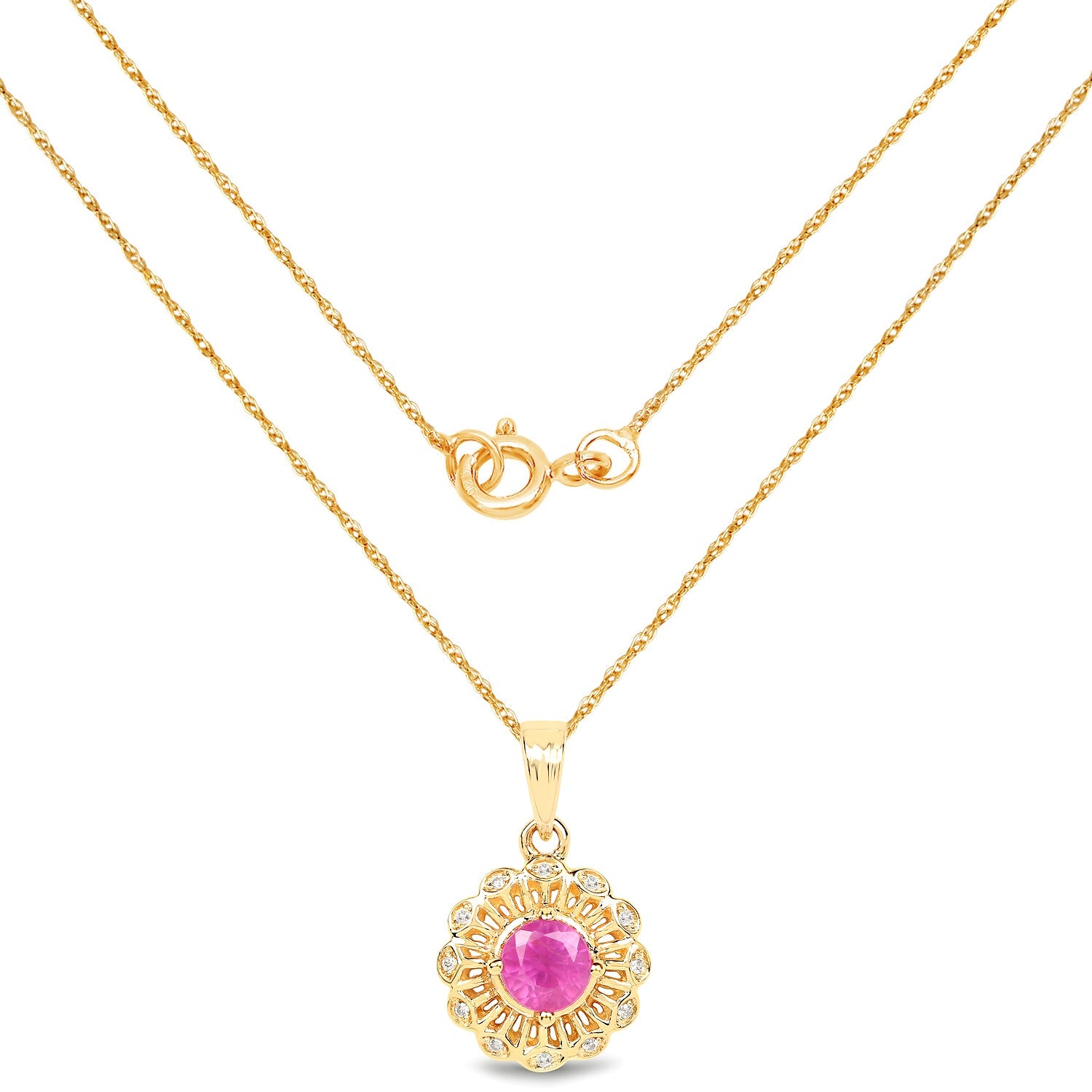 0.59 Carat Genuine Ruby and White Diamond 14K Yellow Gold Pendant by Bids.com