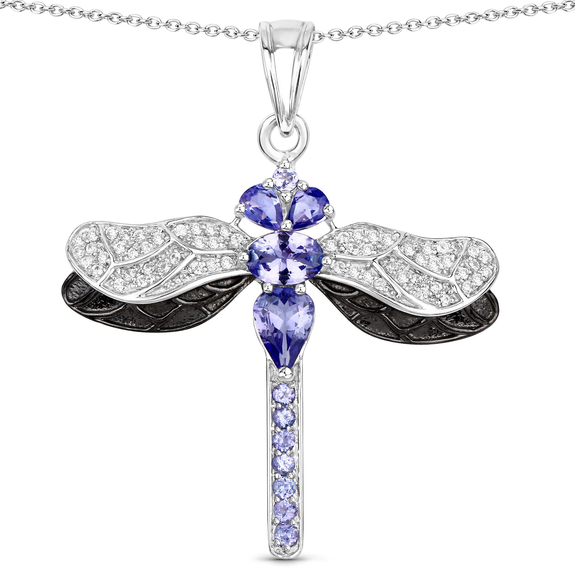 1.99 Carat Genuine Tanzanite and White Zircon .925 Sterling Silver Pendant DestGlow