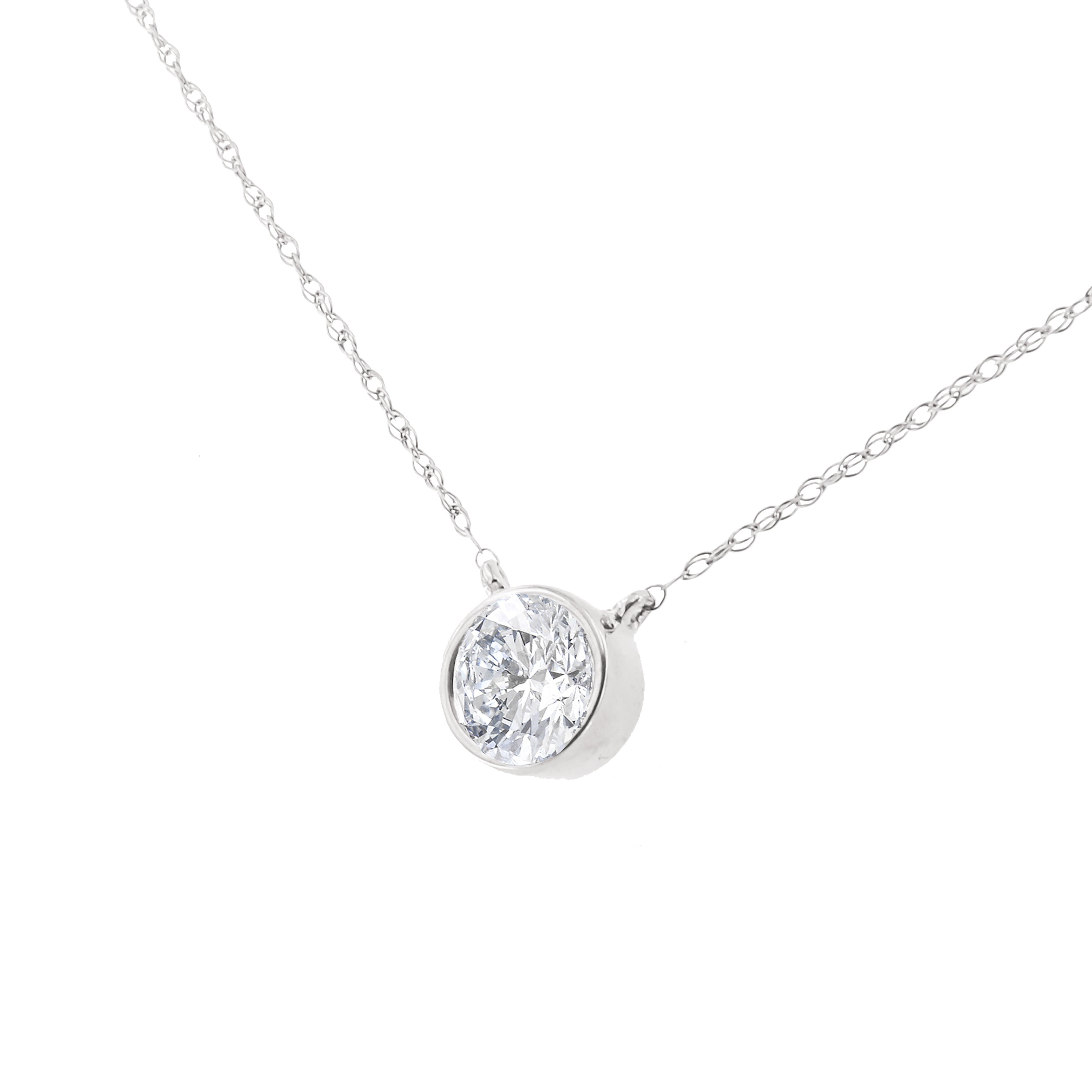 .925 Sterling Silver 1/2 Cttw Diamond Bezel 18" Pendant Necklace (I-J Color, I2-I3 Clarity) by Bids.com