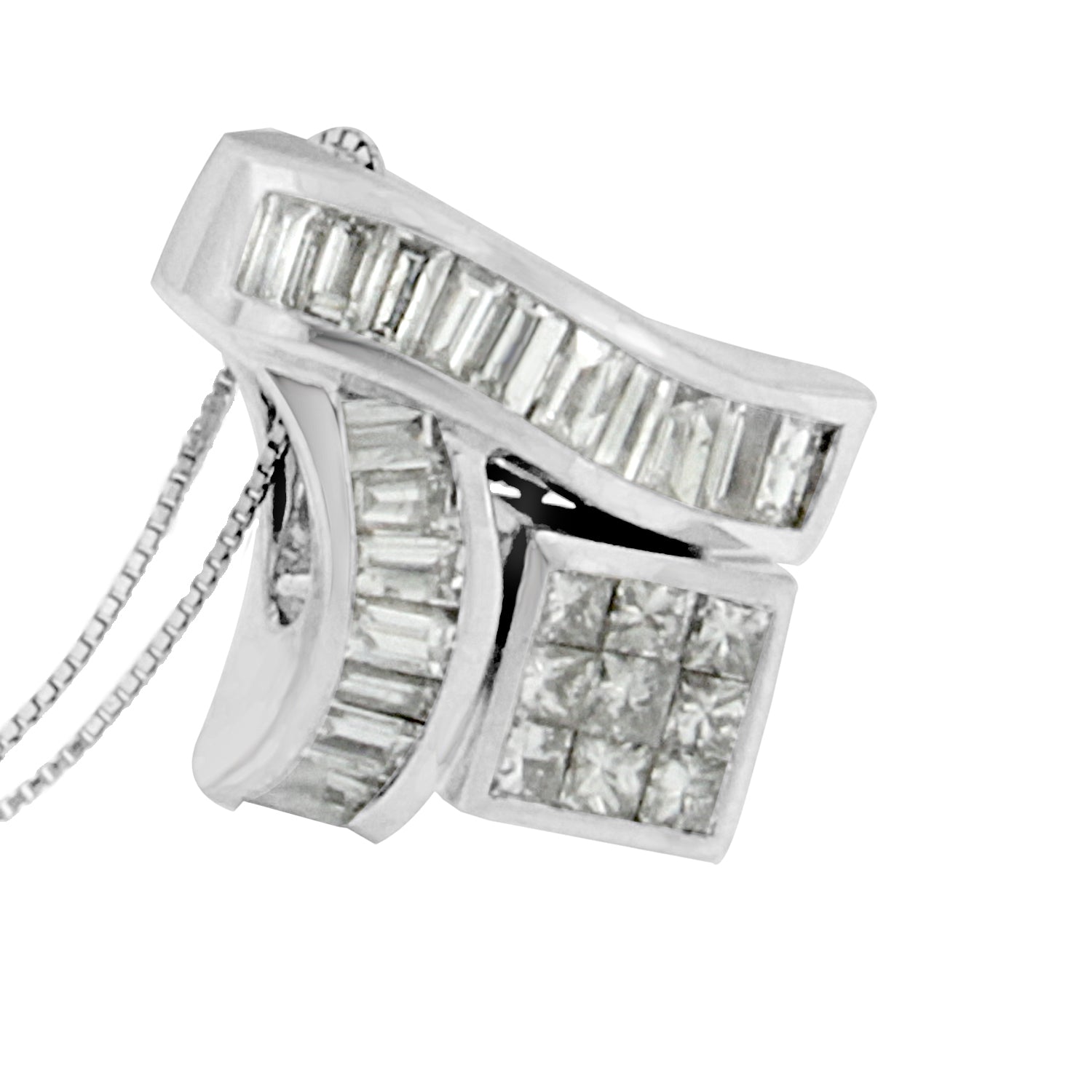 14K White Gold 1 7/8 cttw Princess and Baguette Cut Mixed Geometry Diamond Pendant Necklace (G-H, SI1-SI2) by Bids.com