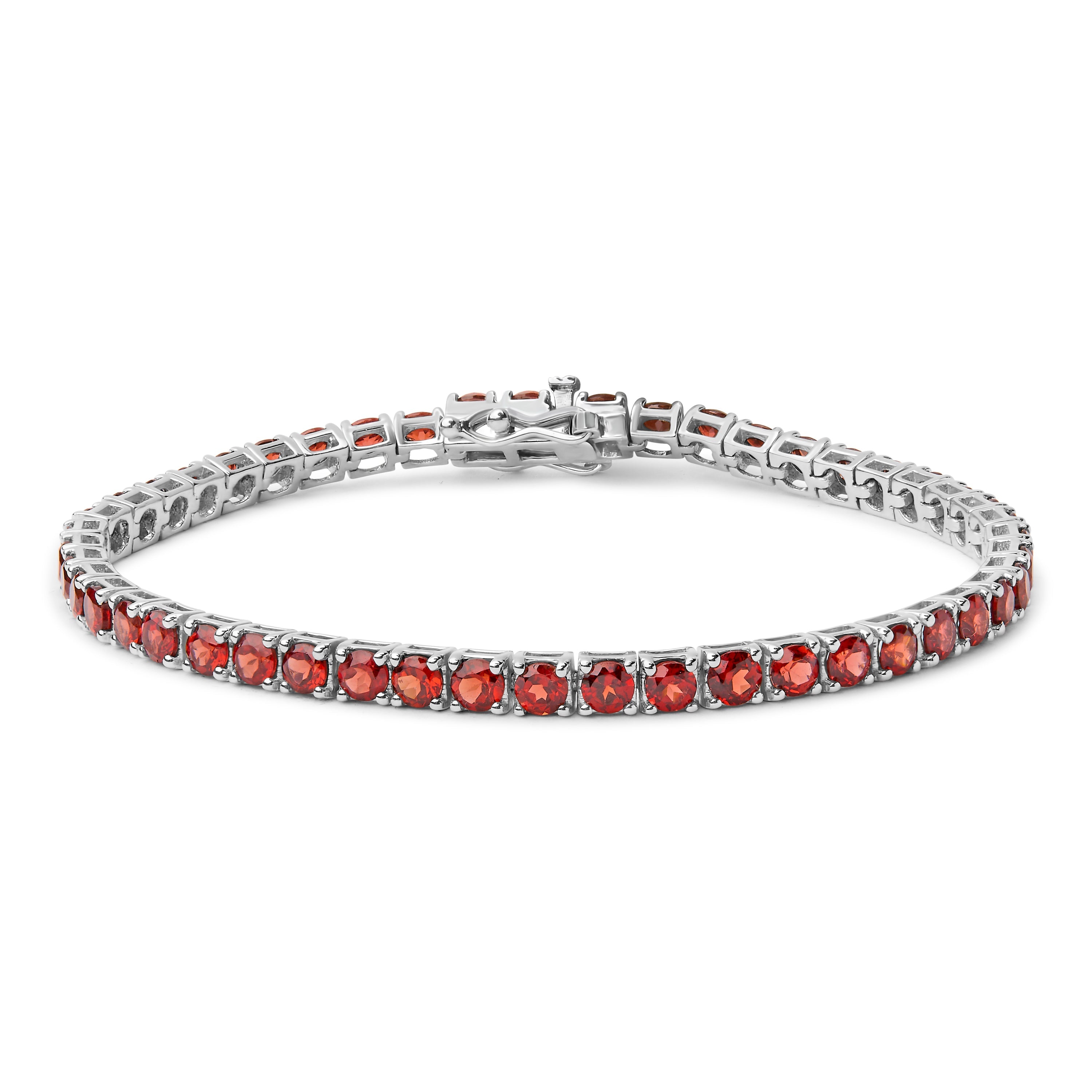 .925 Sterling Silver 10.0 Cttw Created Orange Garnet Tennis Bracelet - 7.25" by Bids.com