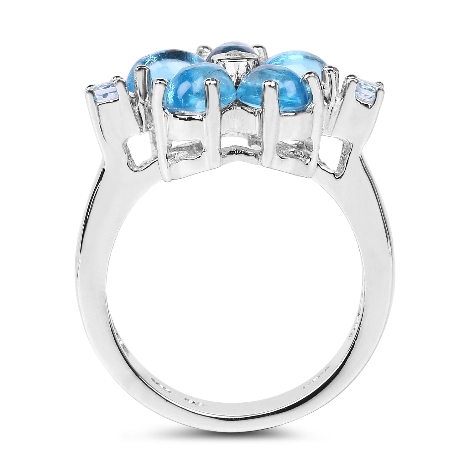 3.68 Carat Genuine Swiss Blue Topaz and White Topaz .925 Sterling Silver Ring DestGlow