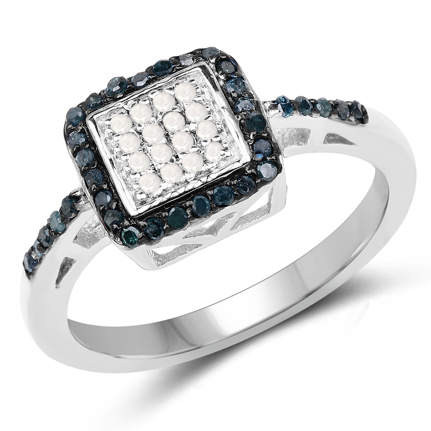 0.28 Carat Genuine Blue Diamond and White Diamond .925 Sterling Silver Ring DestGlow