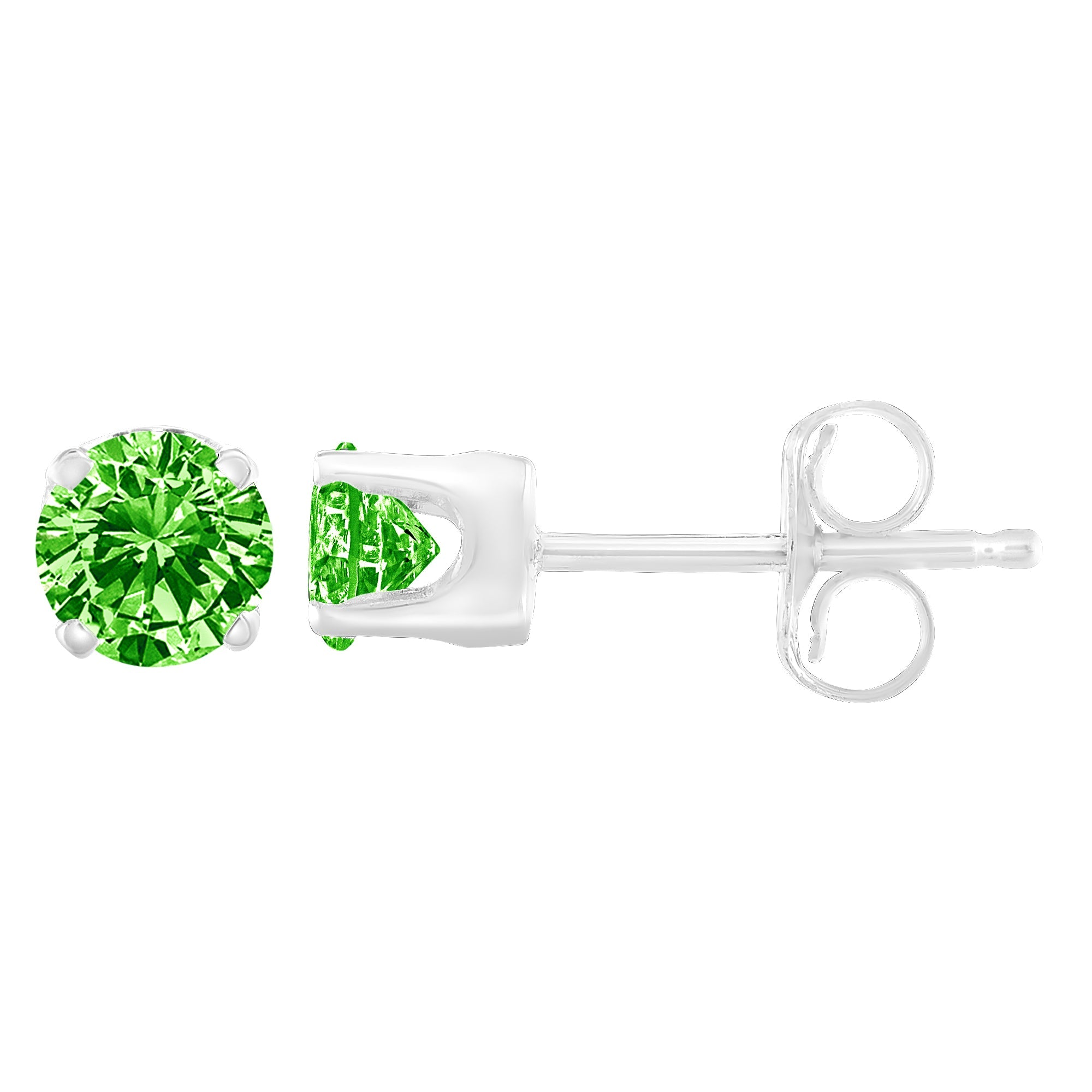 .925 Sterling Silver 1/5 Cttw Round Brilliant-Cut Green Diamond Classic 4-Prong Stud Earrings (Fancy Color-Enhanced, I2-I3 Clarity) by Bids.com