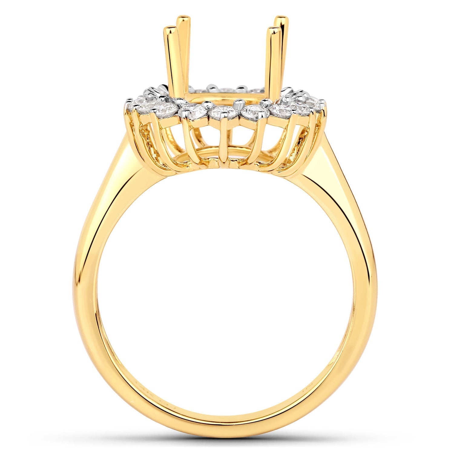 0.54 Carat Genuine White Diamond 14K Yellow Gold Semi Mount Ring - holds 11x9mm Oval Gemstone
