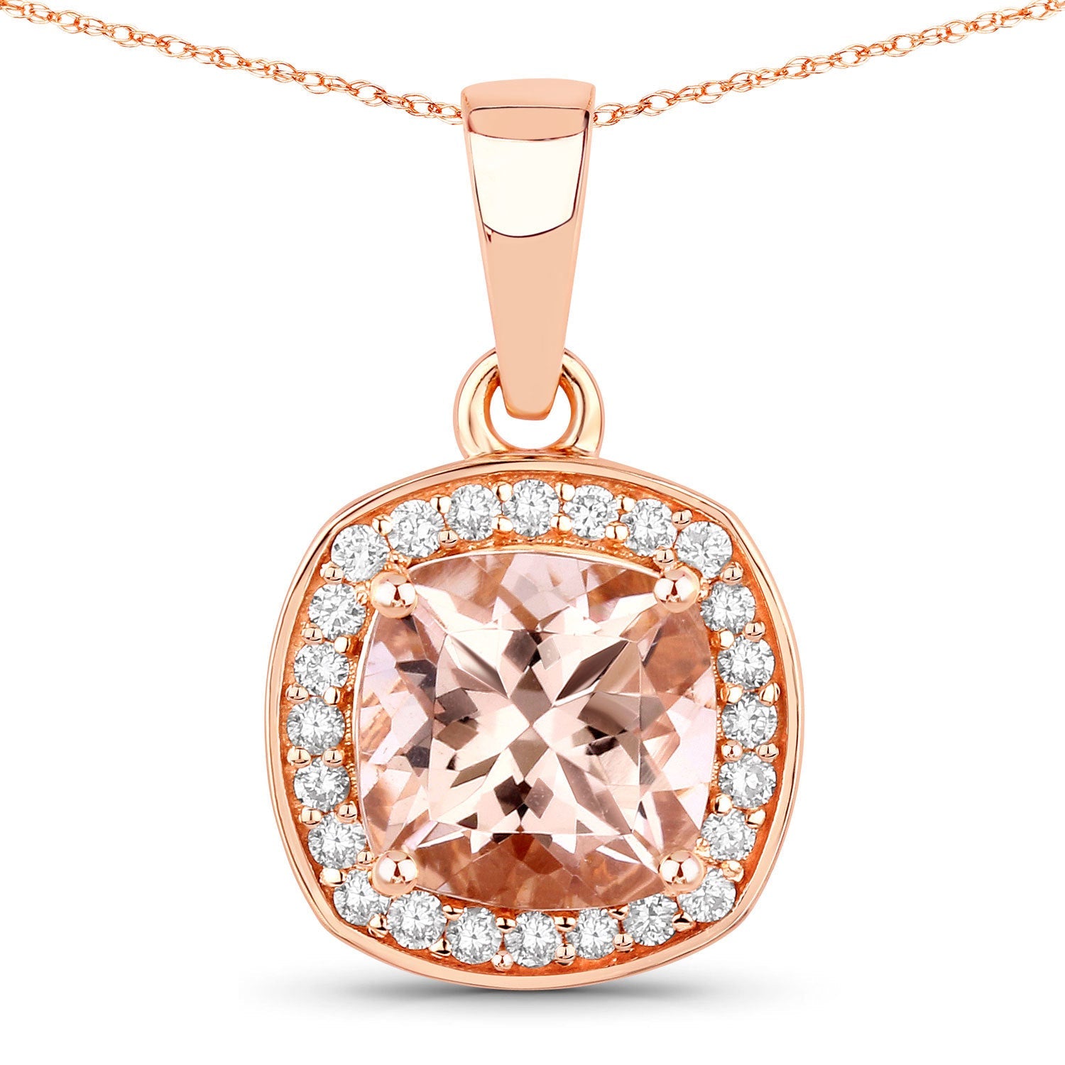 1.36 Carat Genuine Morganite and White Diamond 14K Rose Gold Pendant DestGlow