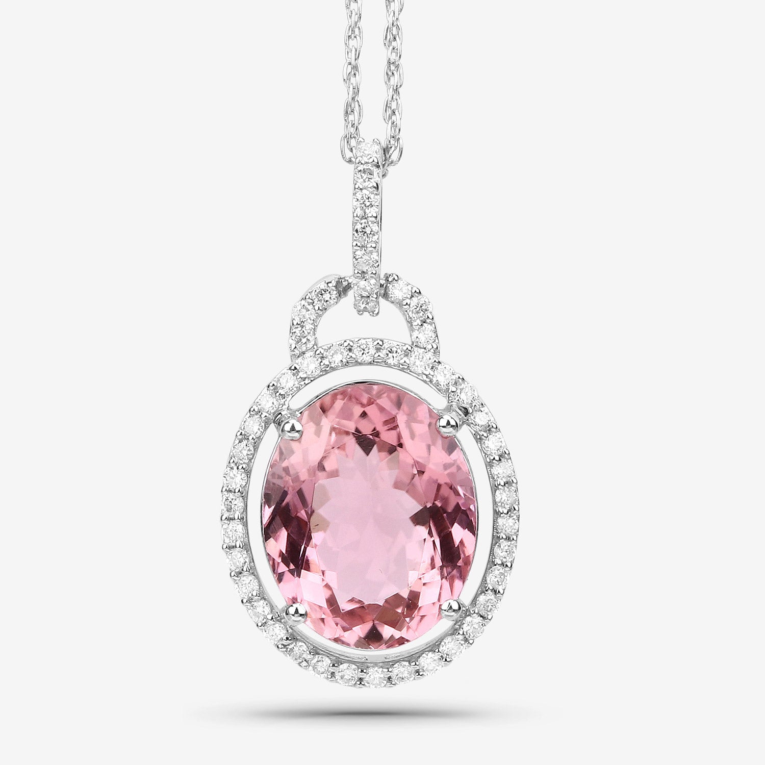 3.90 Carat Genuine Pink Tourmaline and White Diamond 14K White Gold Pendant by Bids.com