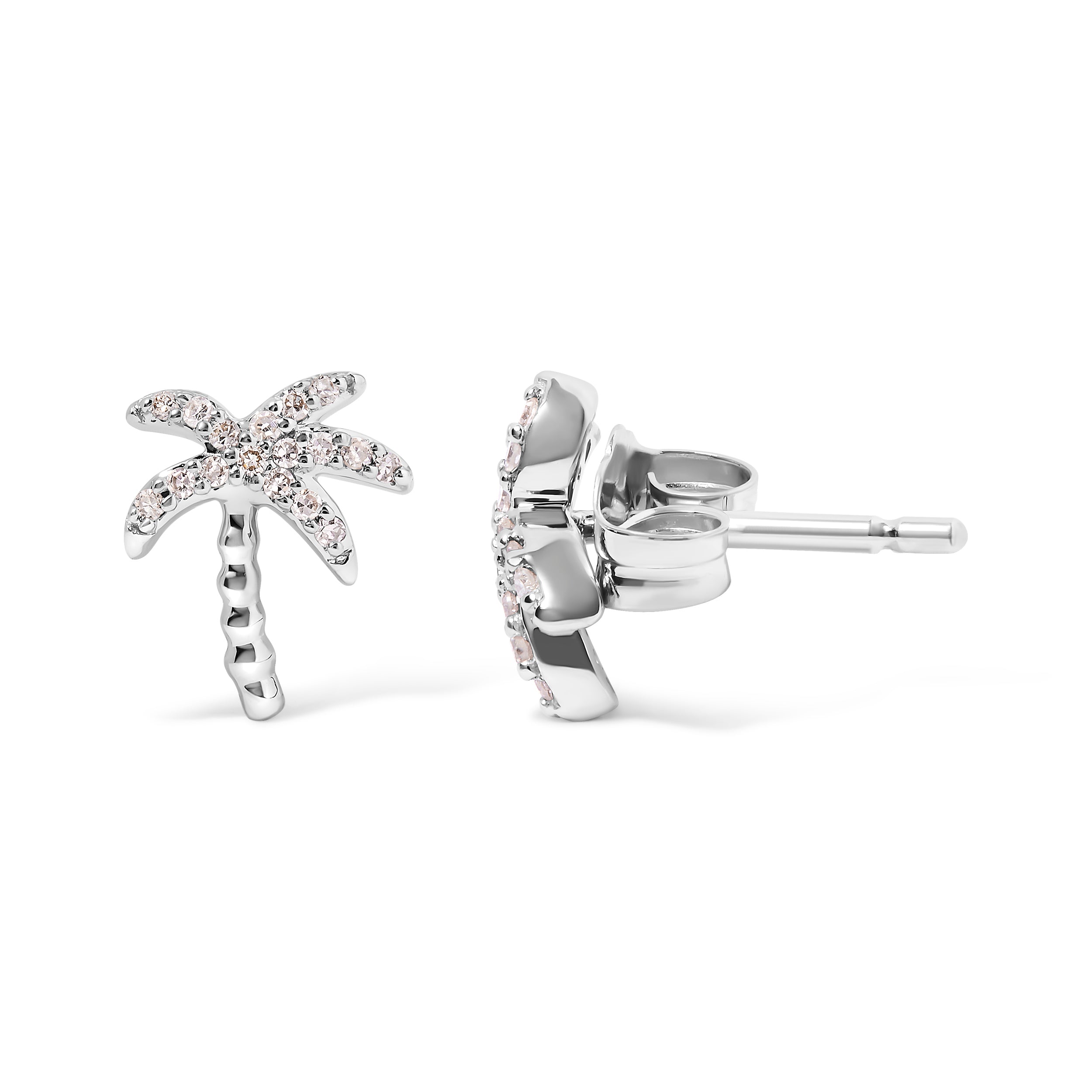 10K White Gold 1/10 Cttw Diamond Encrusted Palm Tree Stud Earrings (H-I Color, I1-I2 Clarity) by Bids.com