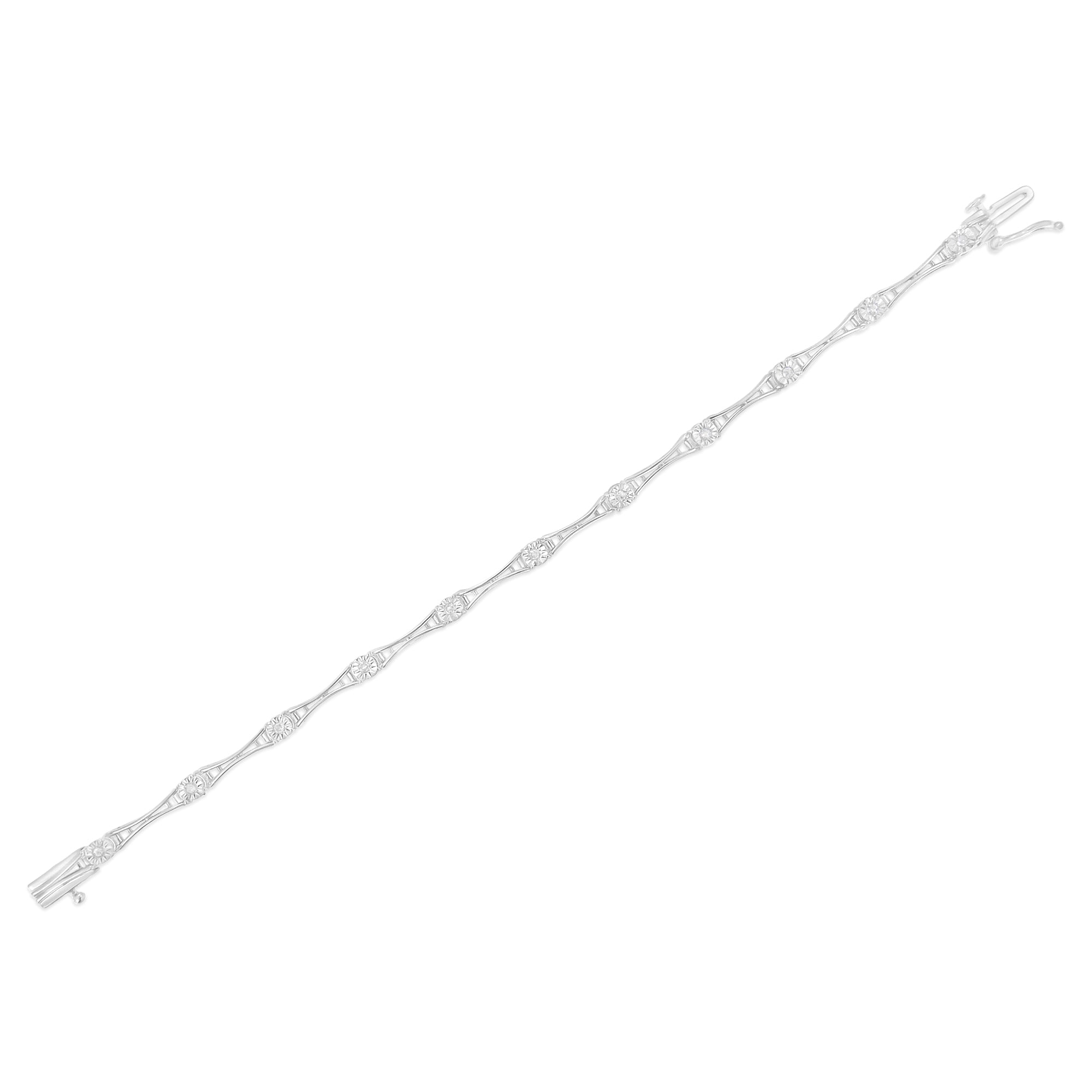 .925 Sterling Silver 1/4 Cttw Diamond Miracle-Set Flared-Bar 7" Link-Style Tennis Bracelet (I-J Color, I3 Clarity) DestGlow