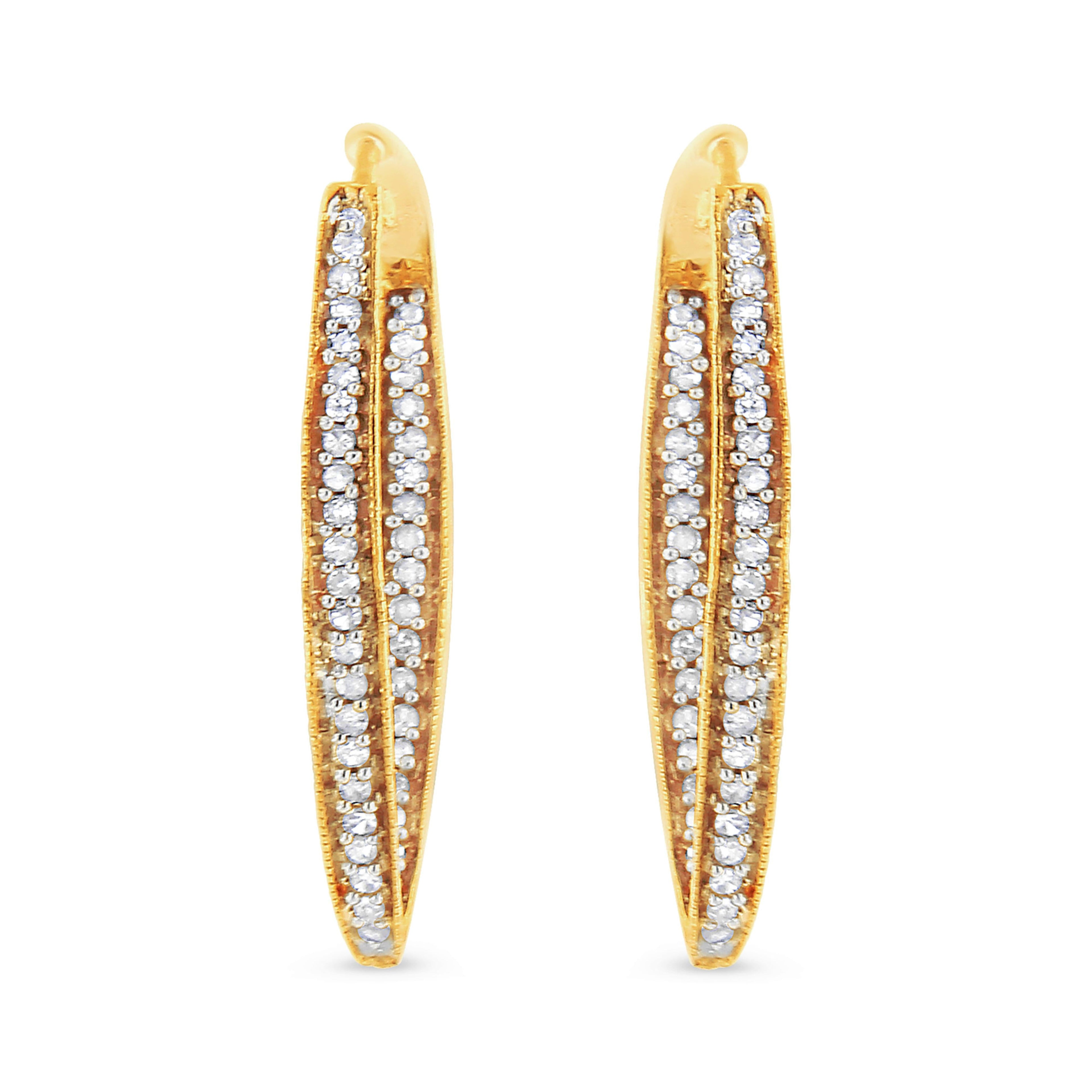 10K Yellow Gold 1/2 Cttw Round-Cut Diamond Modern Hoop Earrings (I-J Color, I2-I3 Clarity)