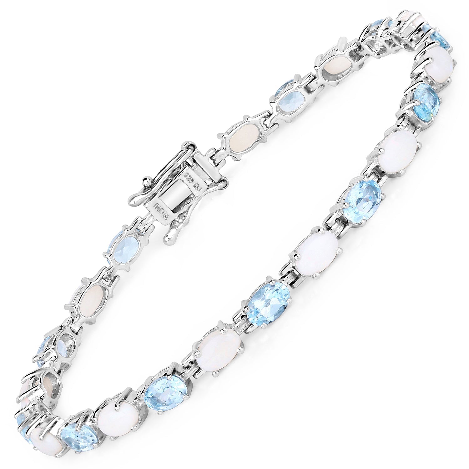 9.02 Carat Genuine Blue Topaz and Opal .925 Sterling Silver Bracelet DestGlow