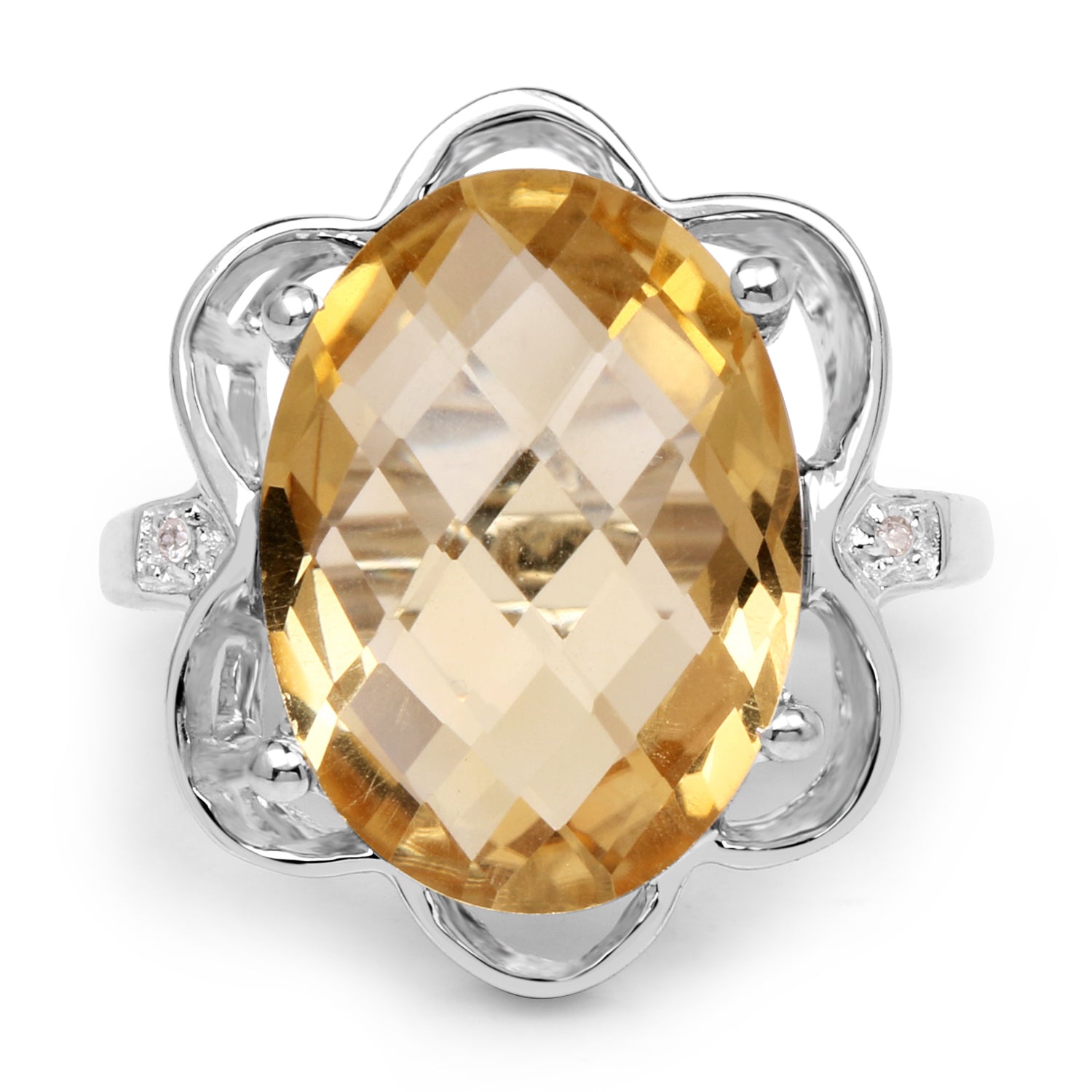 10.42 Carat Genuine Citrine and White Topaz .925 Sterling Silver Ring DestGlow