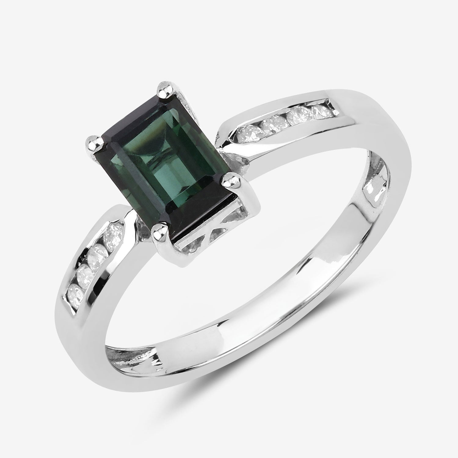 1.19 Carat Genuine Green Tourmaline and White Diamond 14K White Gold Ring by Bids.com