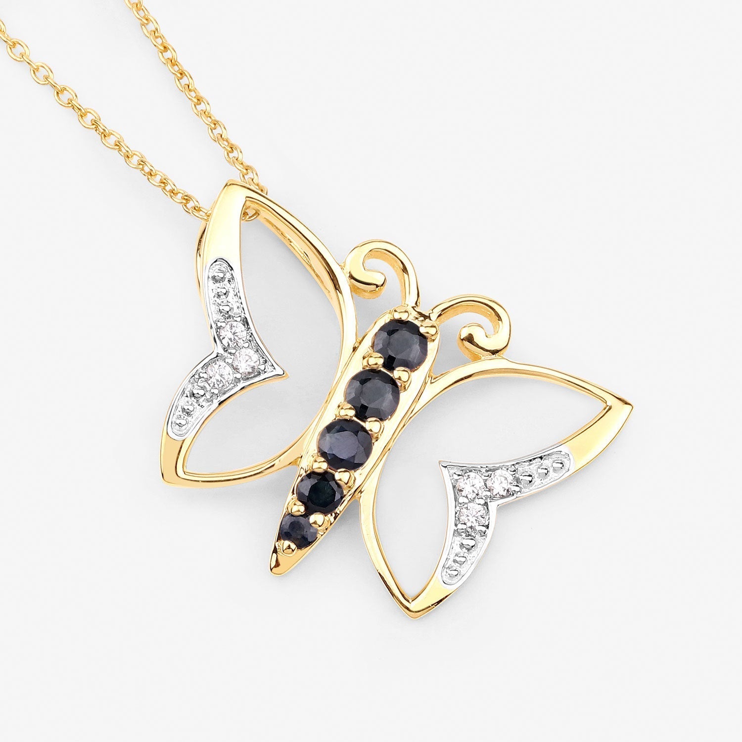 0.56 Carat Genuine Blue Sapphire and White Zircon .925 Sterling Silver Necklace DestGlow