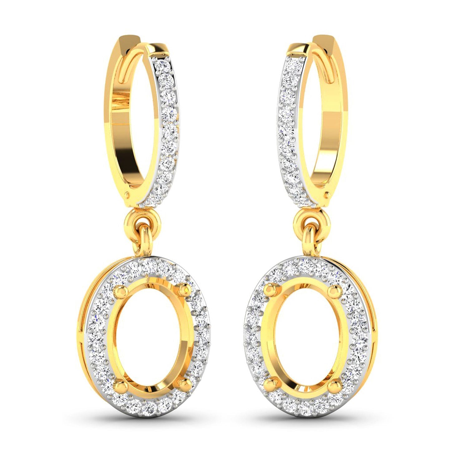 0.32 Carat Genuine White Diamond 14K Yellow Gold Semi Mount Earrings - holds 8x6mm Oval Gemstones by Bids.com