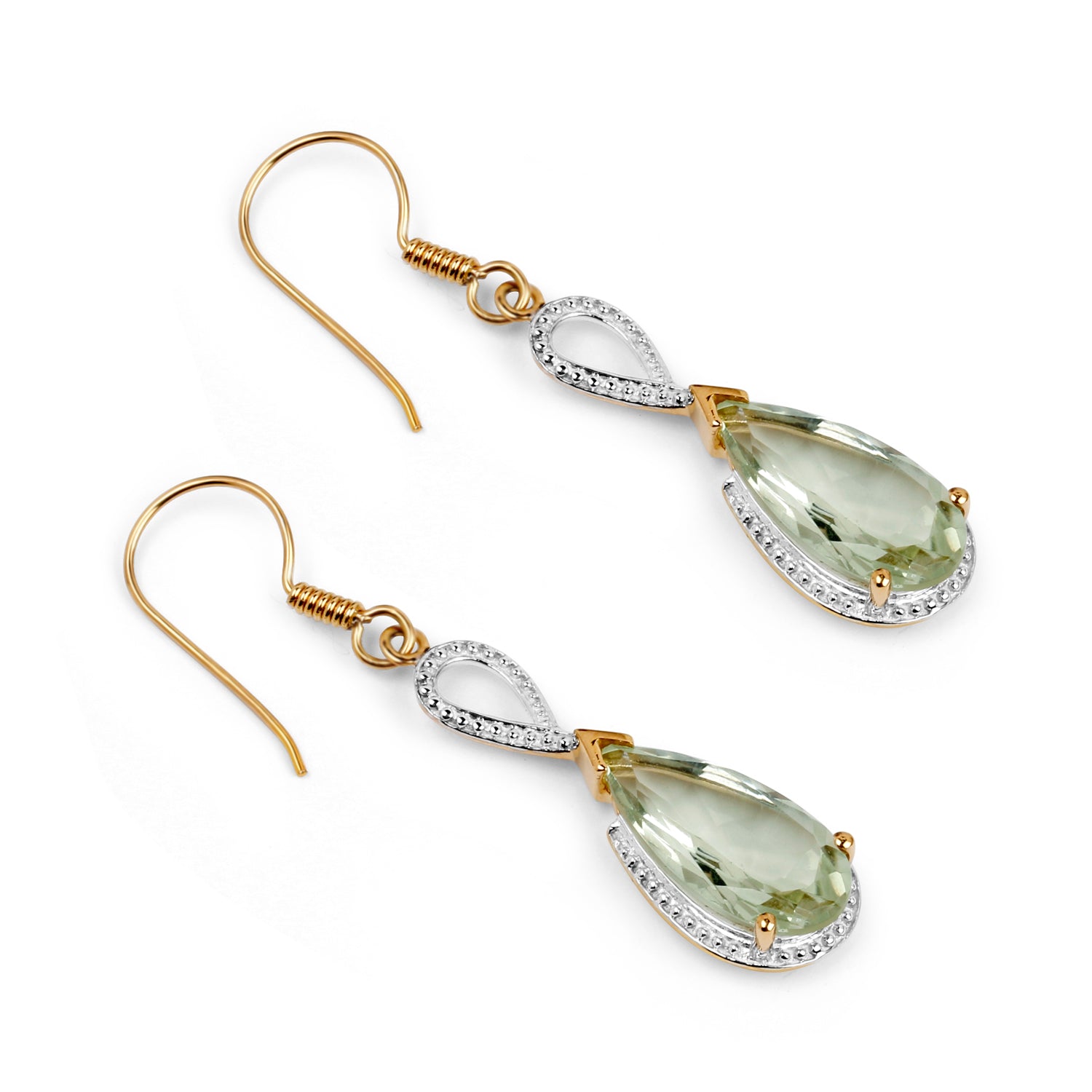 14K Yellow Gold Plated 10.10 Carat Genuine Green Amethyst .925 Sterling Silver Earrings DestGlow