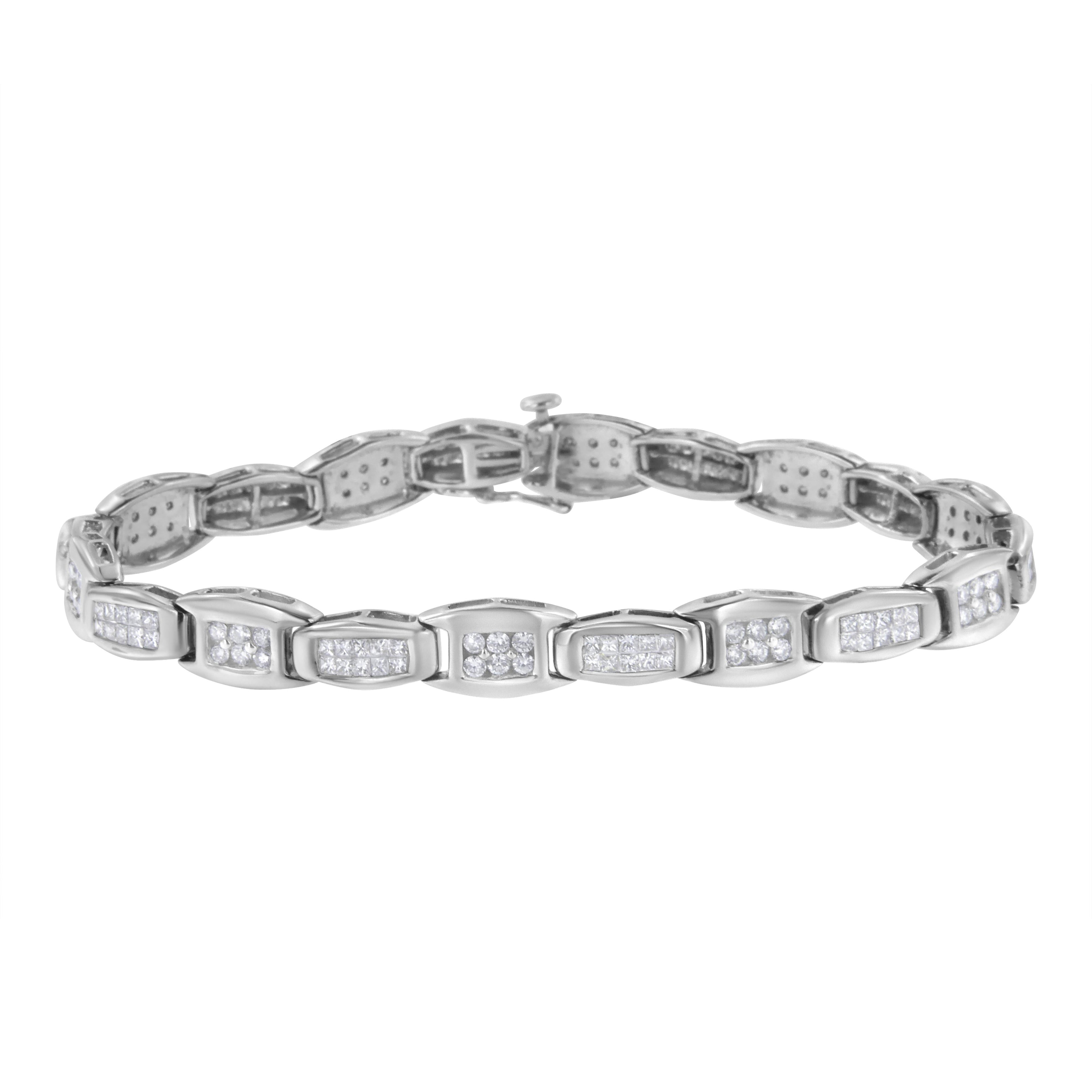 14K White Gold 2-1/2 Cttw Round-Brilliant & Baguette Cut Diamond 7" Alternating Flared Links Tennis Bracelet (H-I Color, SI1-SI2 Clarity) by Bids.com