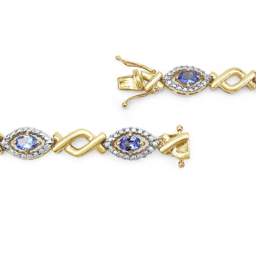 14K Yellow Gold Plated 3.08 Carat Genuine Tanzanite .925 Sterling Silver Bracelet by Bids.com