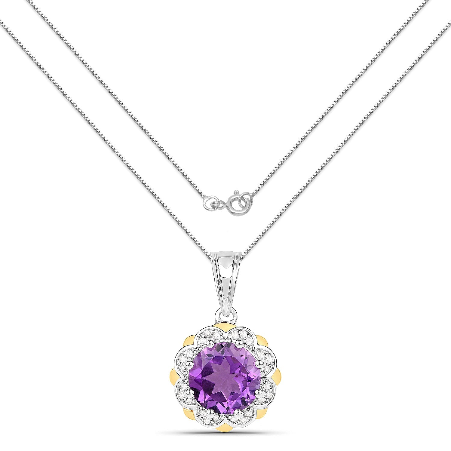 1.87 Carat Genuine Amethyst and White Diamond 14K Yellow Gold with .925 Sterling Silver Pendant by Bids.com