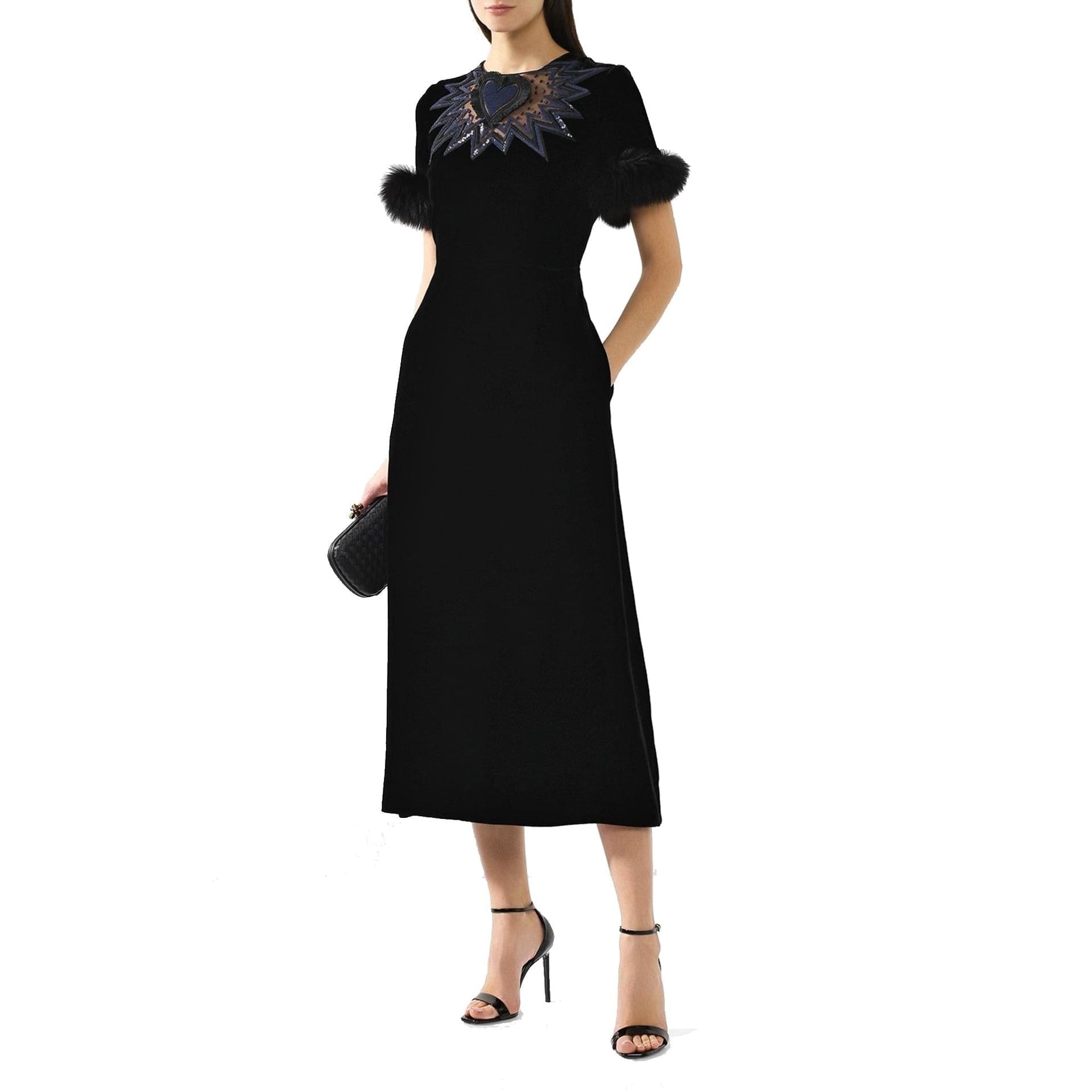 Fendi Fur Trim Velvet Midi Dress Women DestGlow