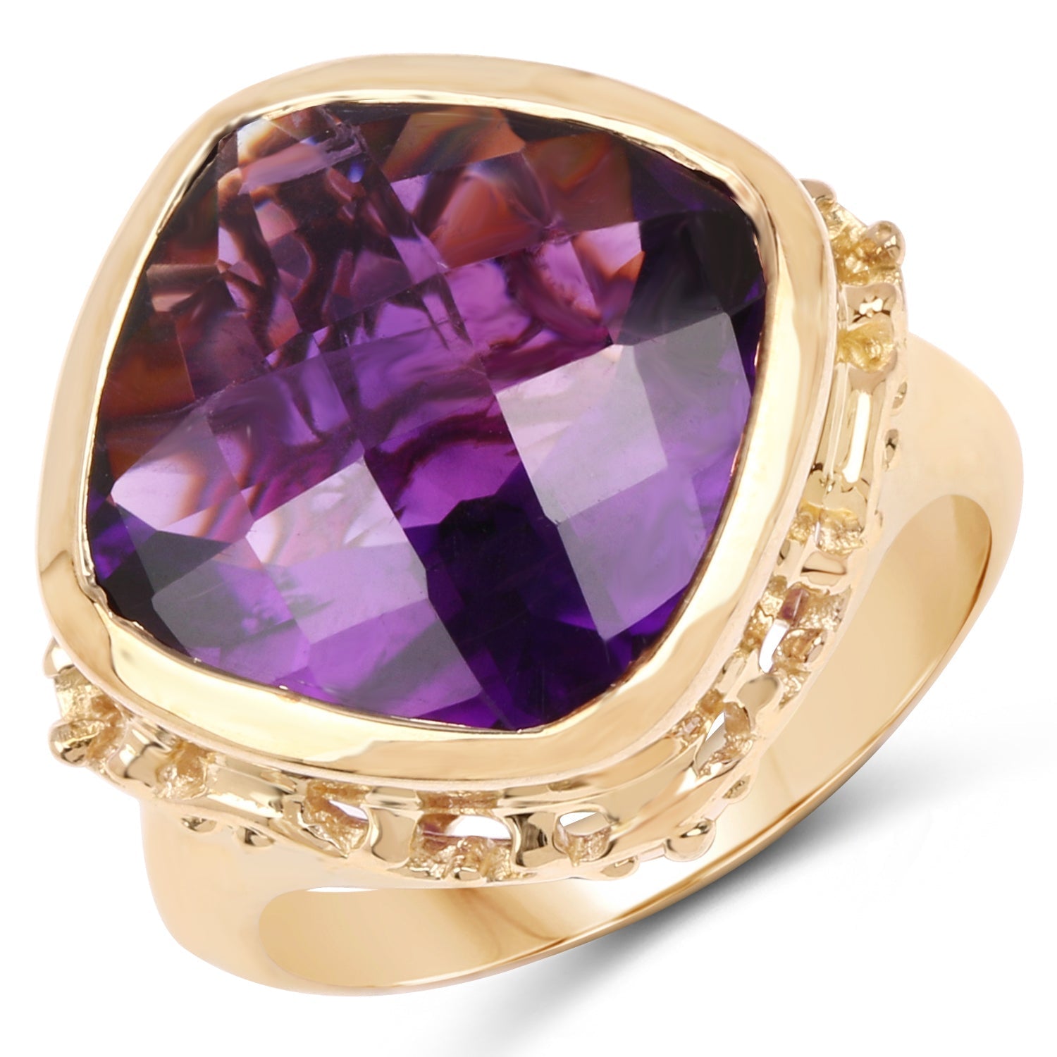 14K Yellow Gold Plated 8.40 Carat Genuine Amethyst .925 Sterling Silver Ring DestGlow