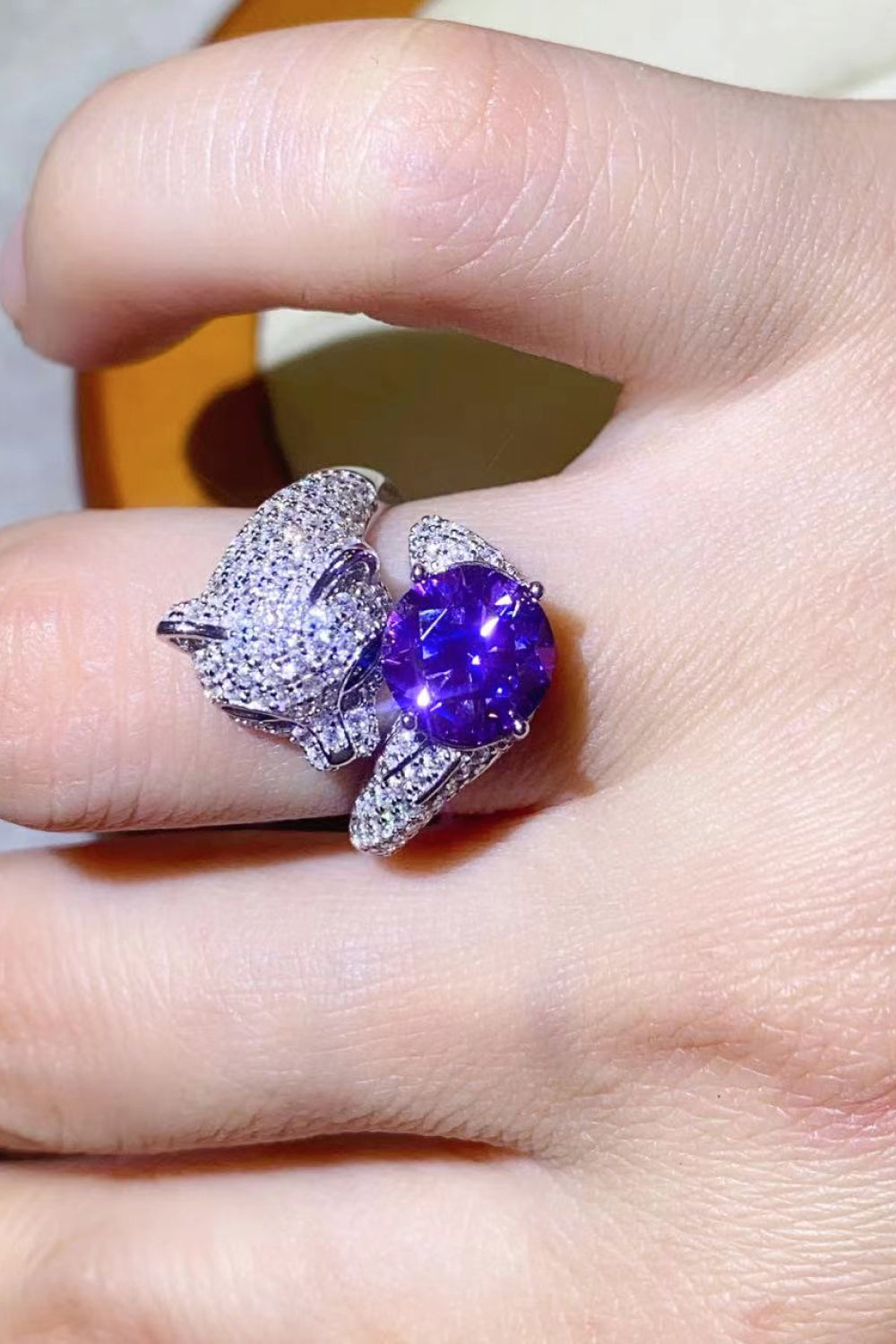 2 Carat Blue Sparkala™ Adjustable Animal Bypass Ring (Platinum Over Pure Sterling Silver) by Sparkala