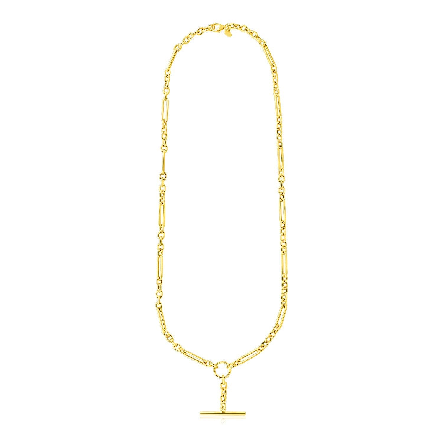 14k Yellow Gold Alternating Oval and Round Chain Necklace with Toggle by Bids.com