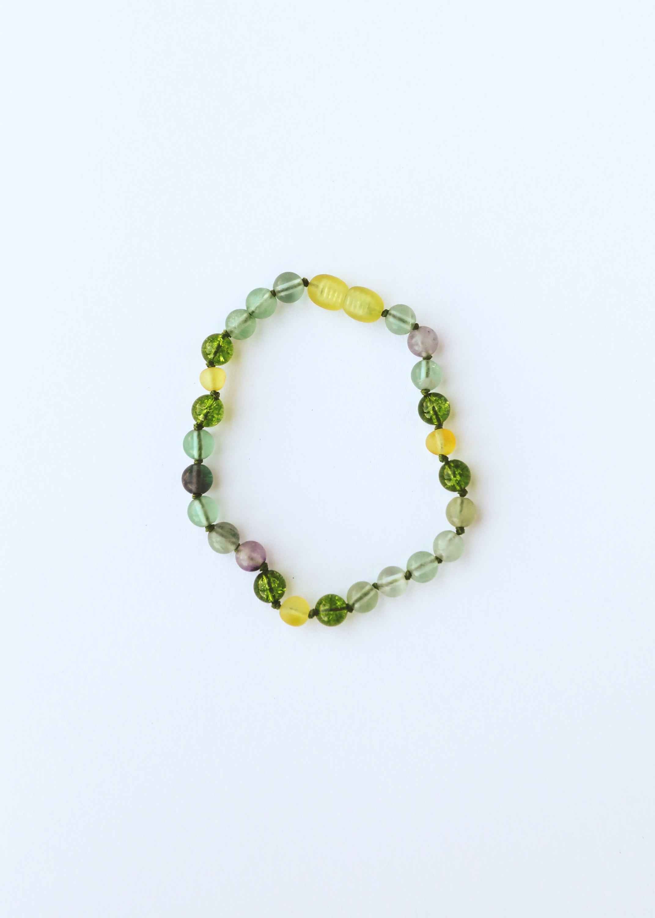 Raw Baltic Sea Amber + Fluorite + Peridot || Gemstone Anklet or Bracelet