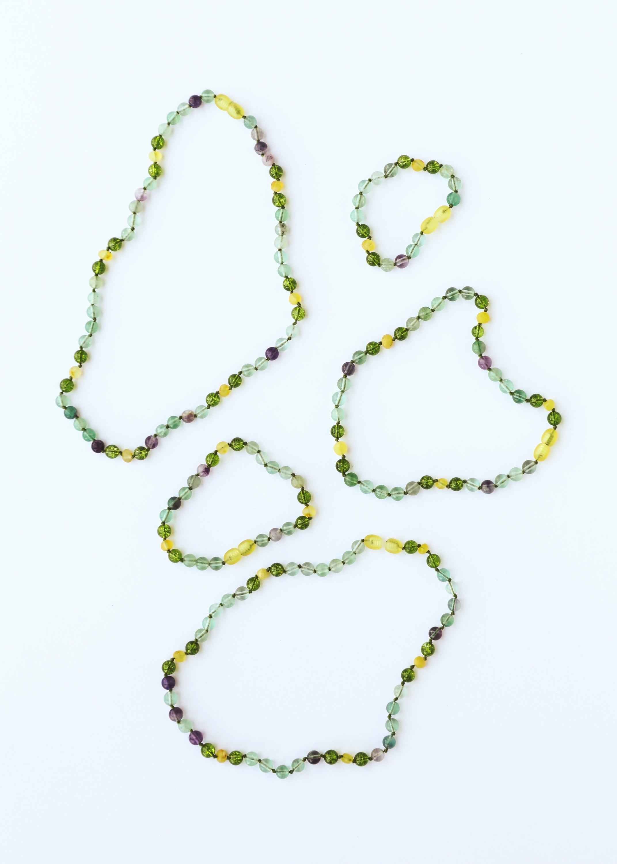 Raw Baltic Sea Amber + Fluorite + Peridot || Gemstone Necklace