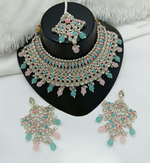 Joban Fashion Pink-Blue Color Stone Work Necklace Set