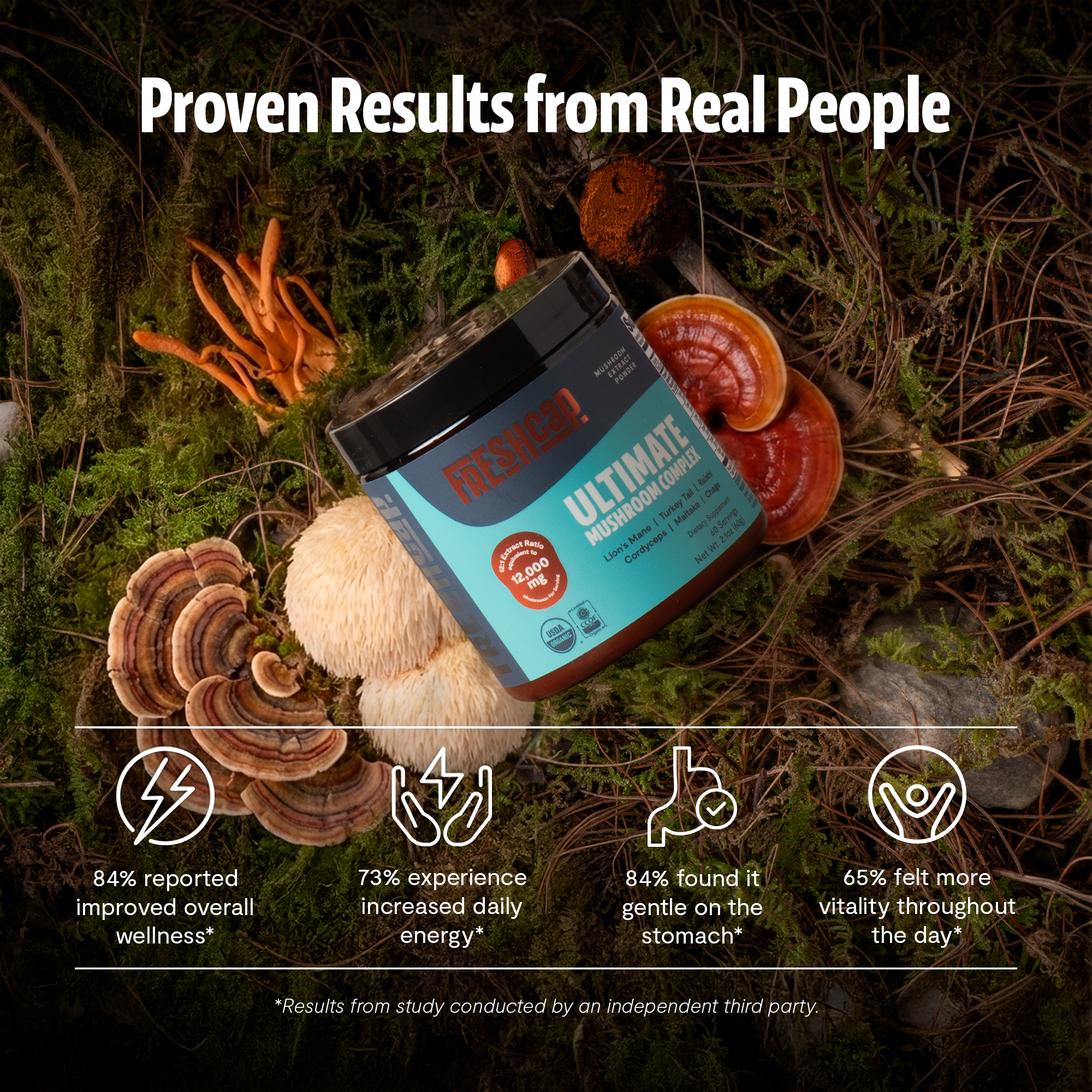 Organic Mushroom Extract Powder Blend by FreshCap Mushrooms