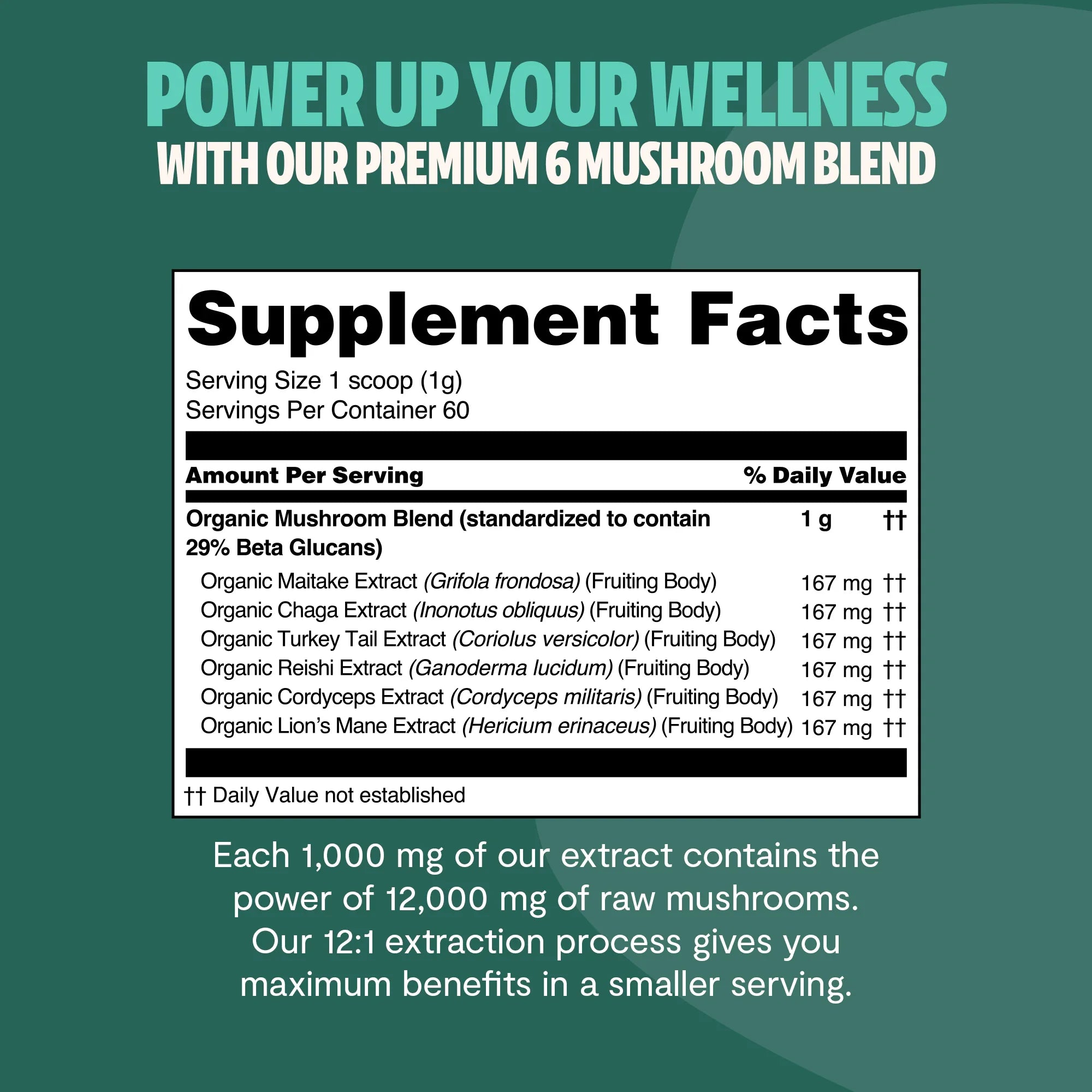 Organic Mushroom Extract Powder Blend by FreshCap Mushrooms