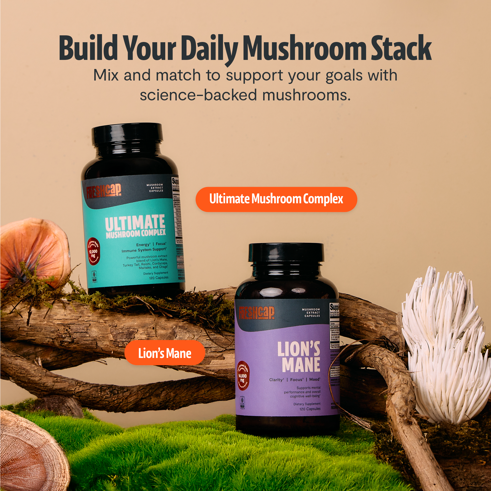 Organic Mushroom Complex Supplement Capsules by FreshCap Mushrooms