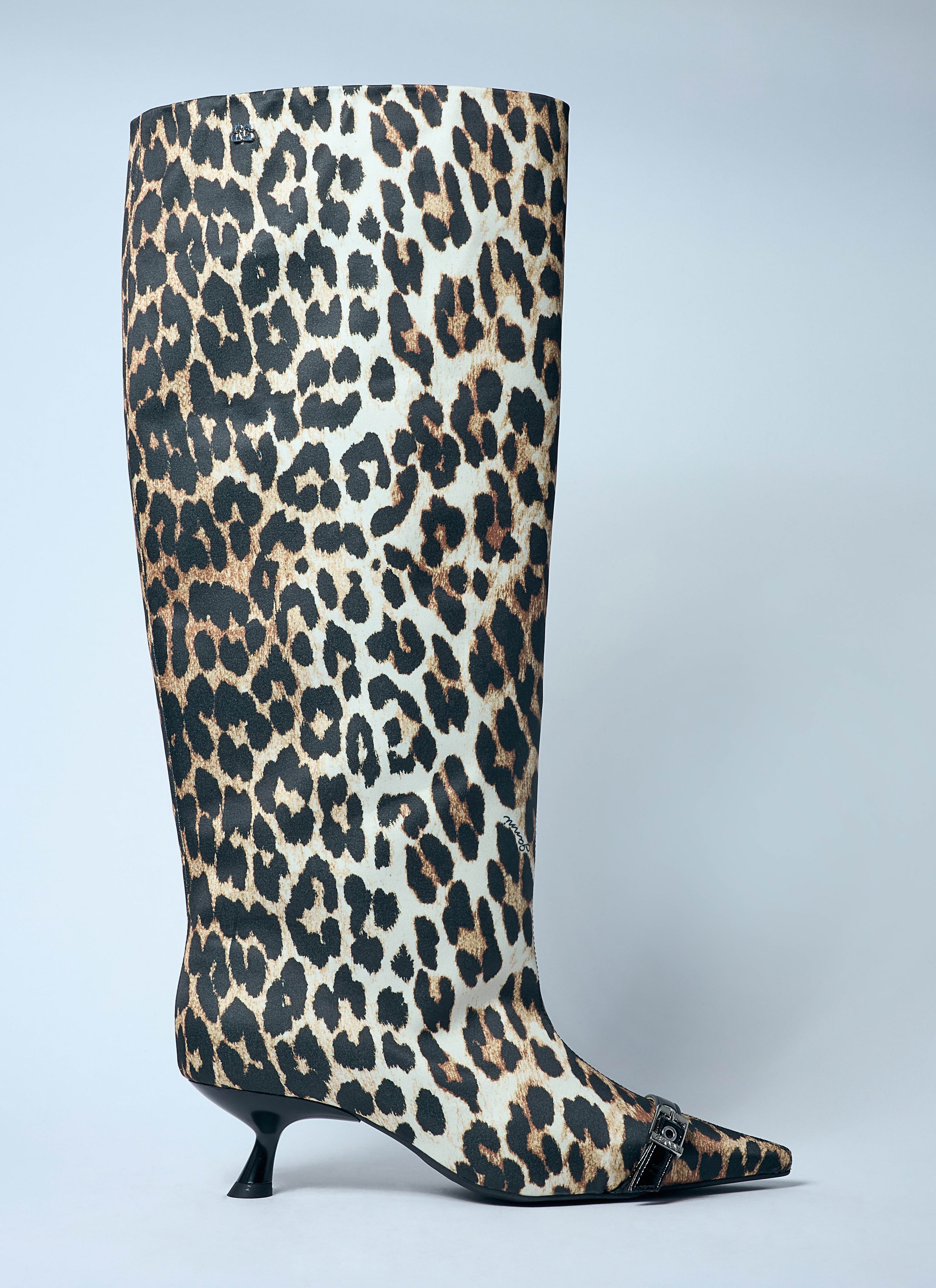 Ganni Women Leopard Eyelets Slouchy High Shaft Boots by Luosophy