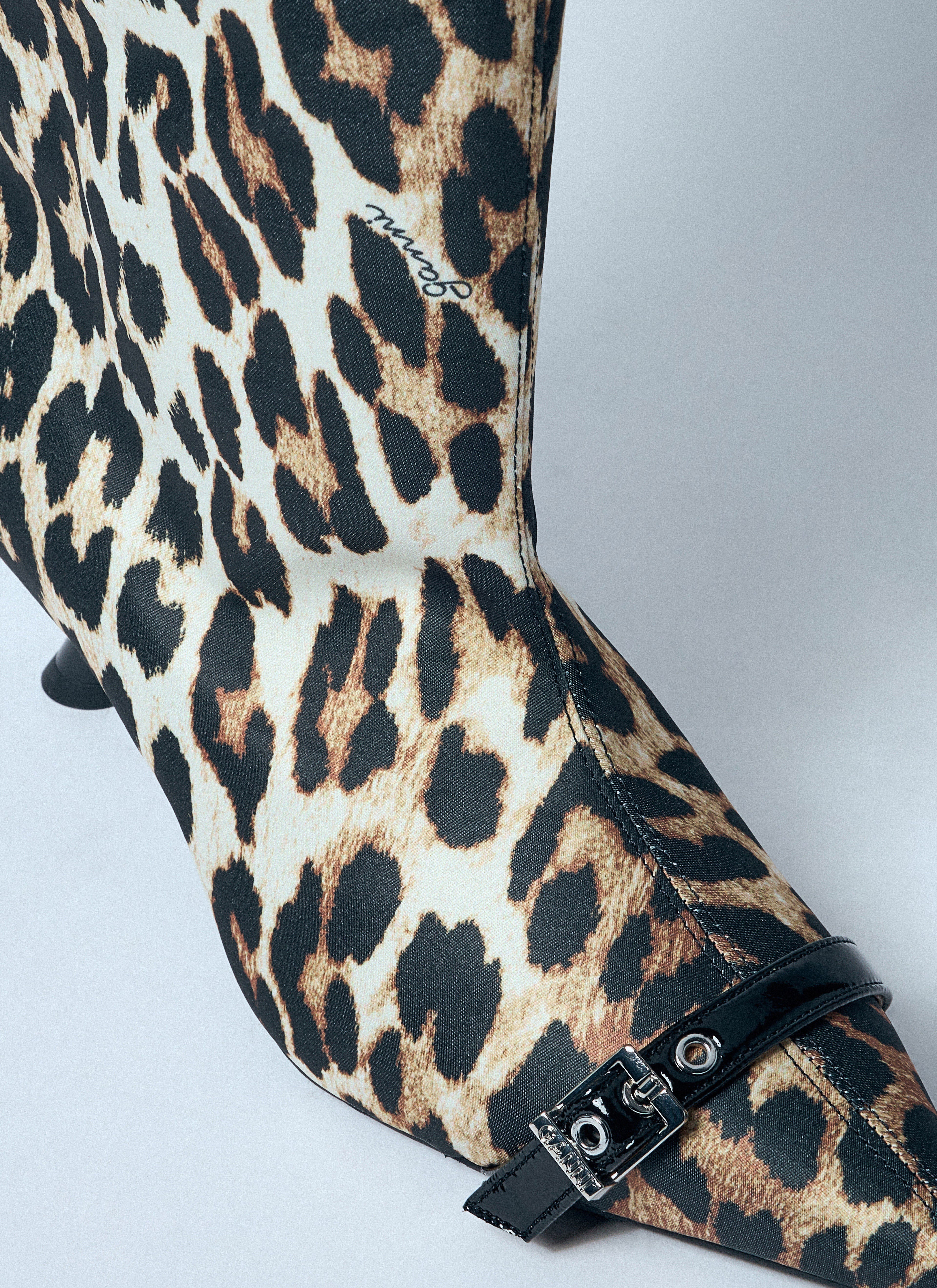 Ganni Women Leopard Eyelets Slouchy High Shaft Boots by Luosophy