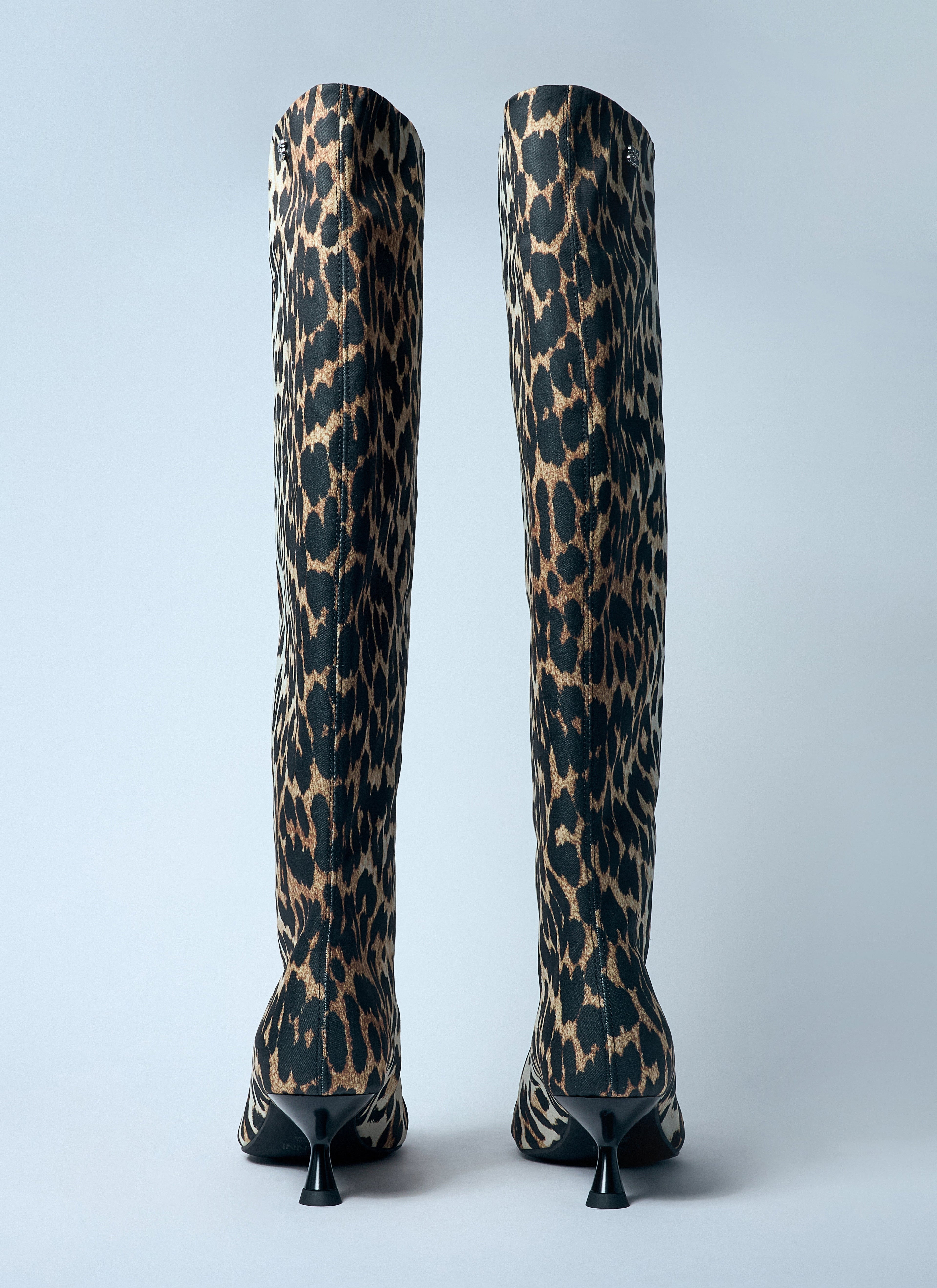 Ganni Women Leopard Eyelets Slouchy High Shaft Boots by Luosophy