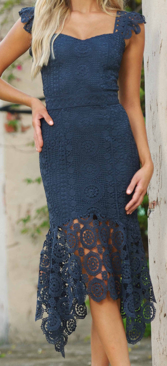 Giselle Dress - Steel Blue Lace Dress - DestGlow