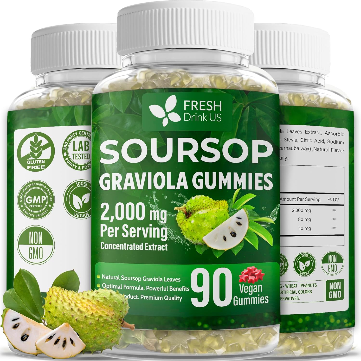 Premium 90 Soursop Graviola Gummies by FreshDrinkUS - Natural and Premium Herbal Tea