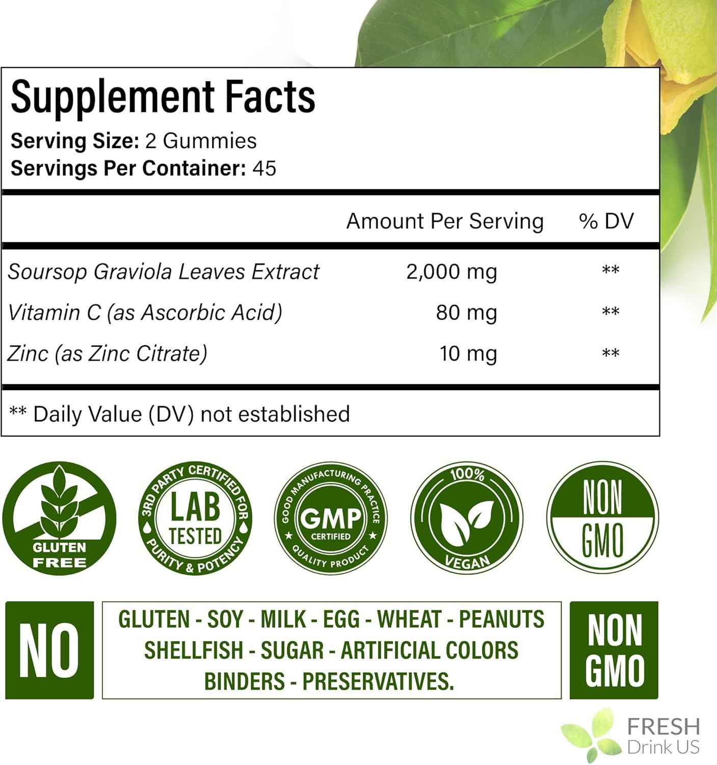 Premium 90 Soursop Graviola Gummies by FreshDrinkUS - Natural and Premium Herbal Tea