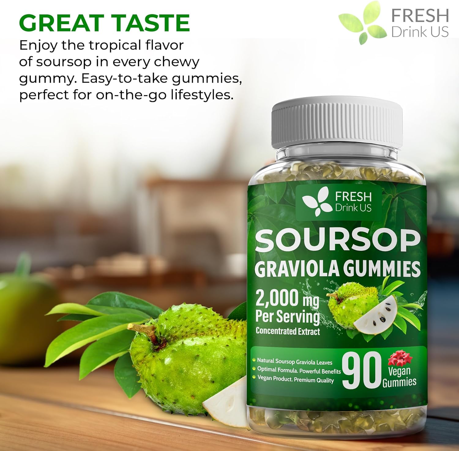 Premium 90 Soursop Graviola Gummies by FreshDrinkUS - Natural and Premium Herbal Tea