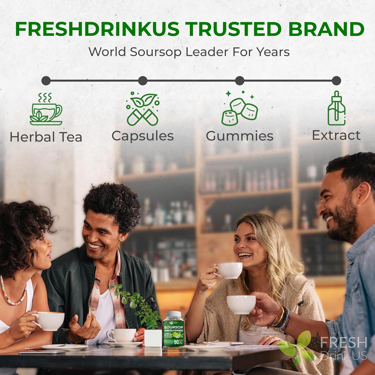 Premium 90 Soursop Graviola Gummies by FreshDrinkUS - Natural and Premium Herbal Tea